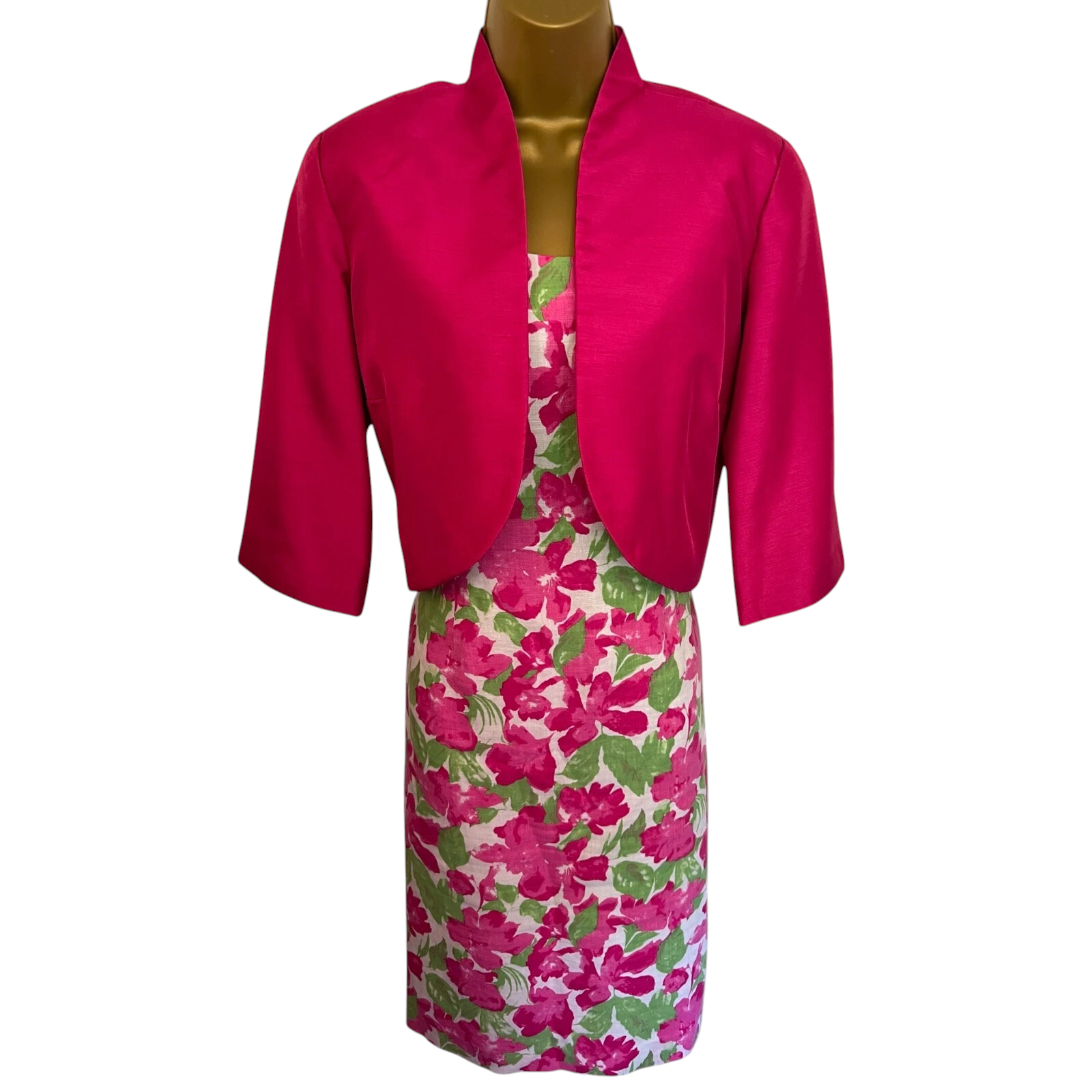 Tina Taylor White Pink Green Floral Dress Suit UK 16