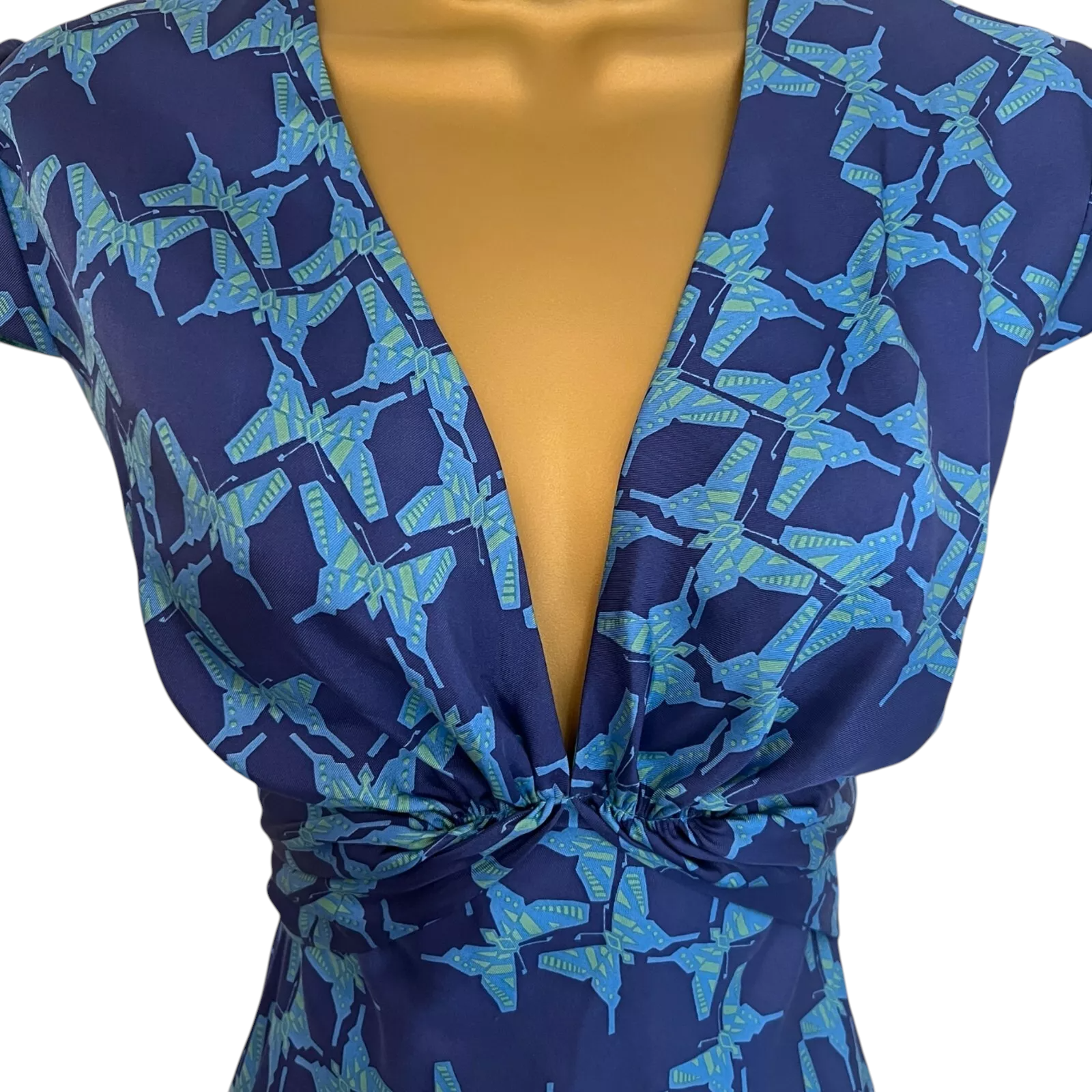 Libelula Blue Butterfly Silk Summer Slip Dress UK 14