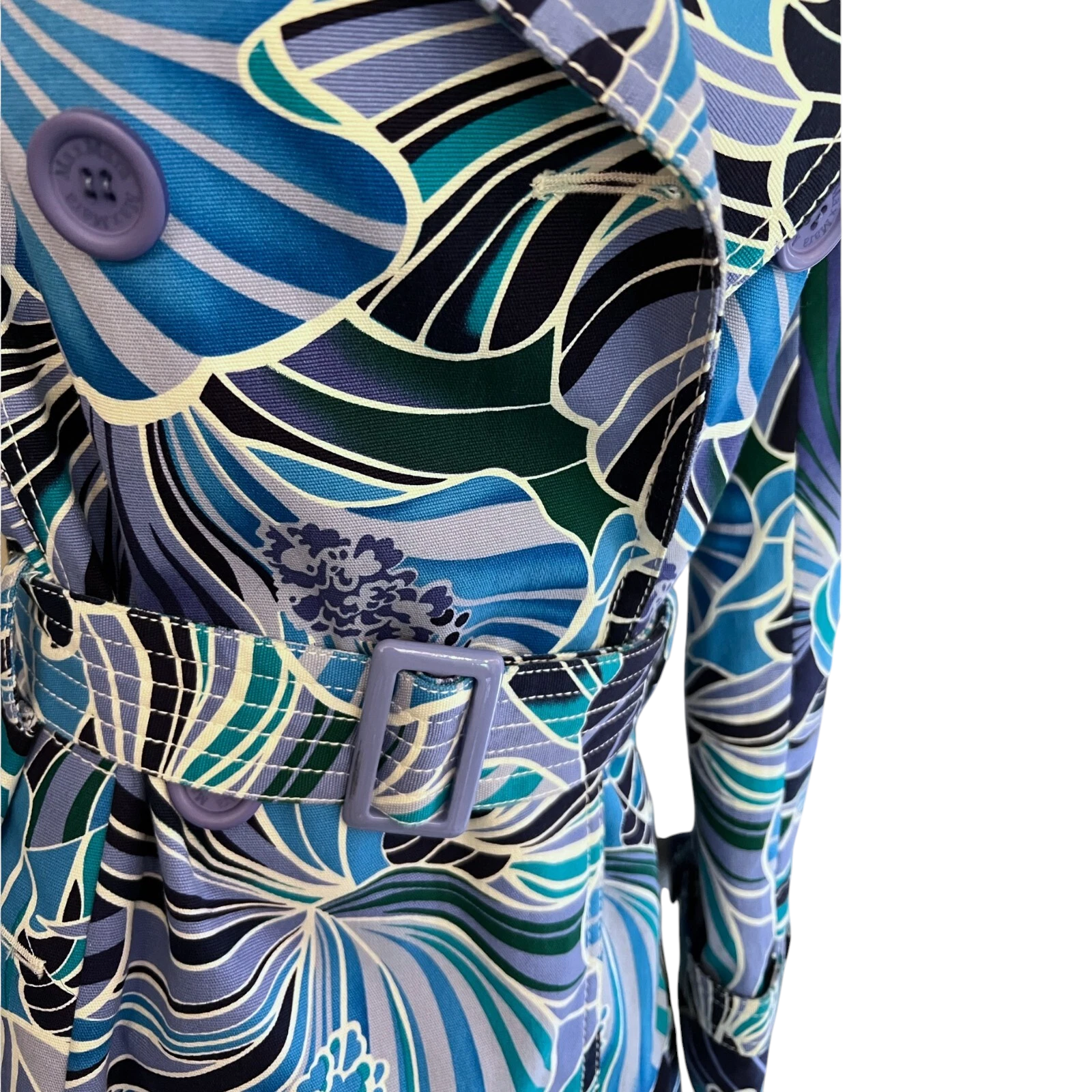 Max Mara Blue Floral Wool Belted Trench Coat UK 14