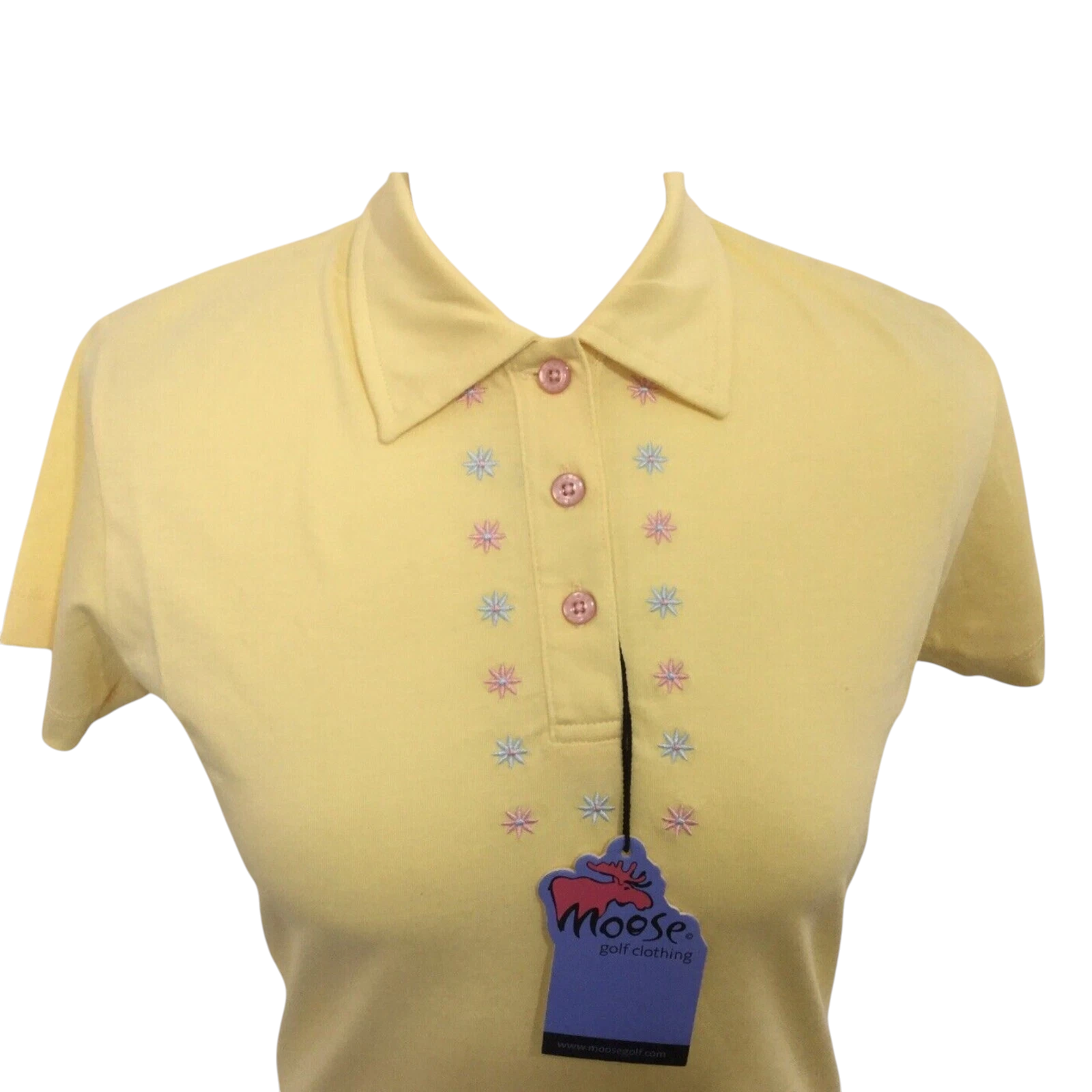 Moose Golf Yellow Embroidered Cotton Top Polo UK 12