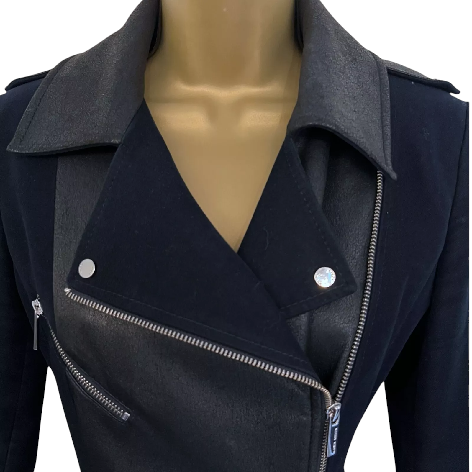 Karen Millen Navy Faux Leather Double Breasted Jacket UK 10