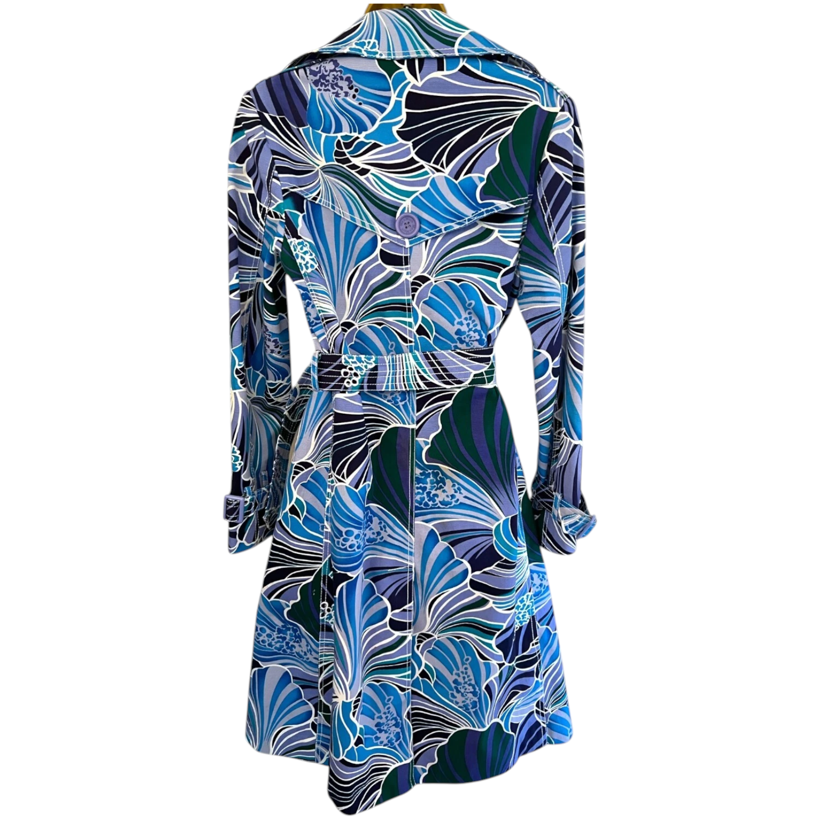 Max Mara Blue Floral Wool Belted Trench Coat UK 14