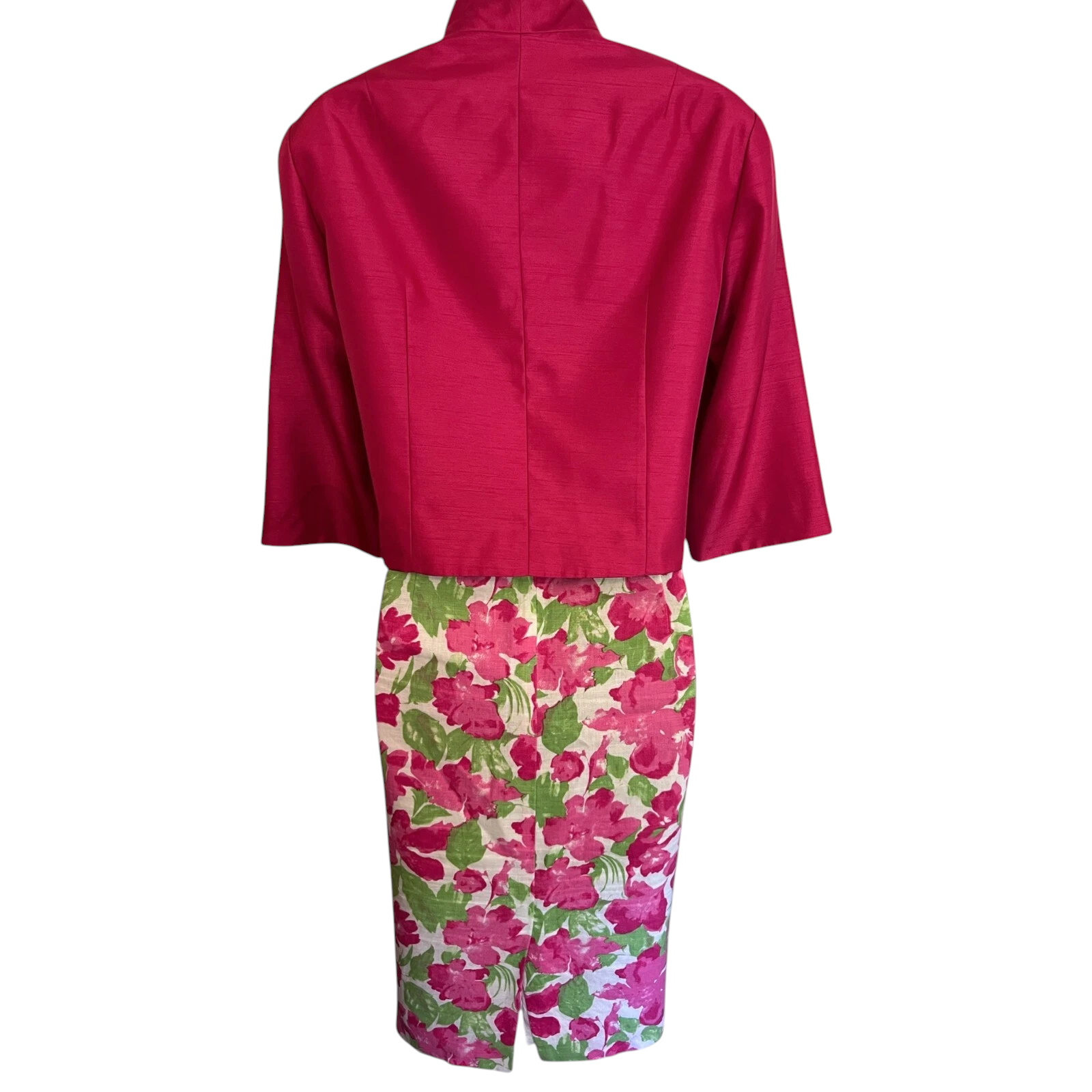 Tina Taylor White Pink Green Floral Dress Suit UK 16
