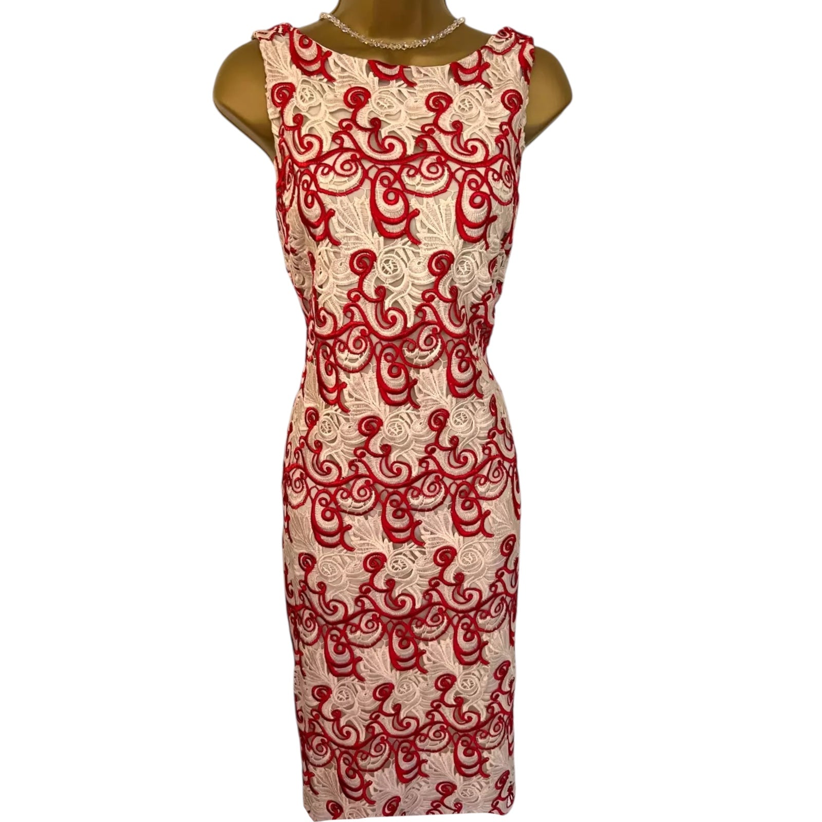 Alice + Olivia Red Ivory V Back Occasion Dress UK 14