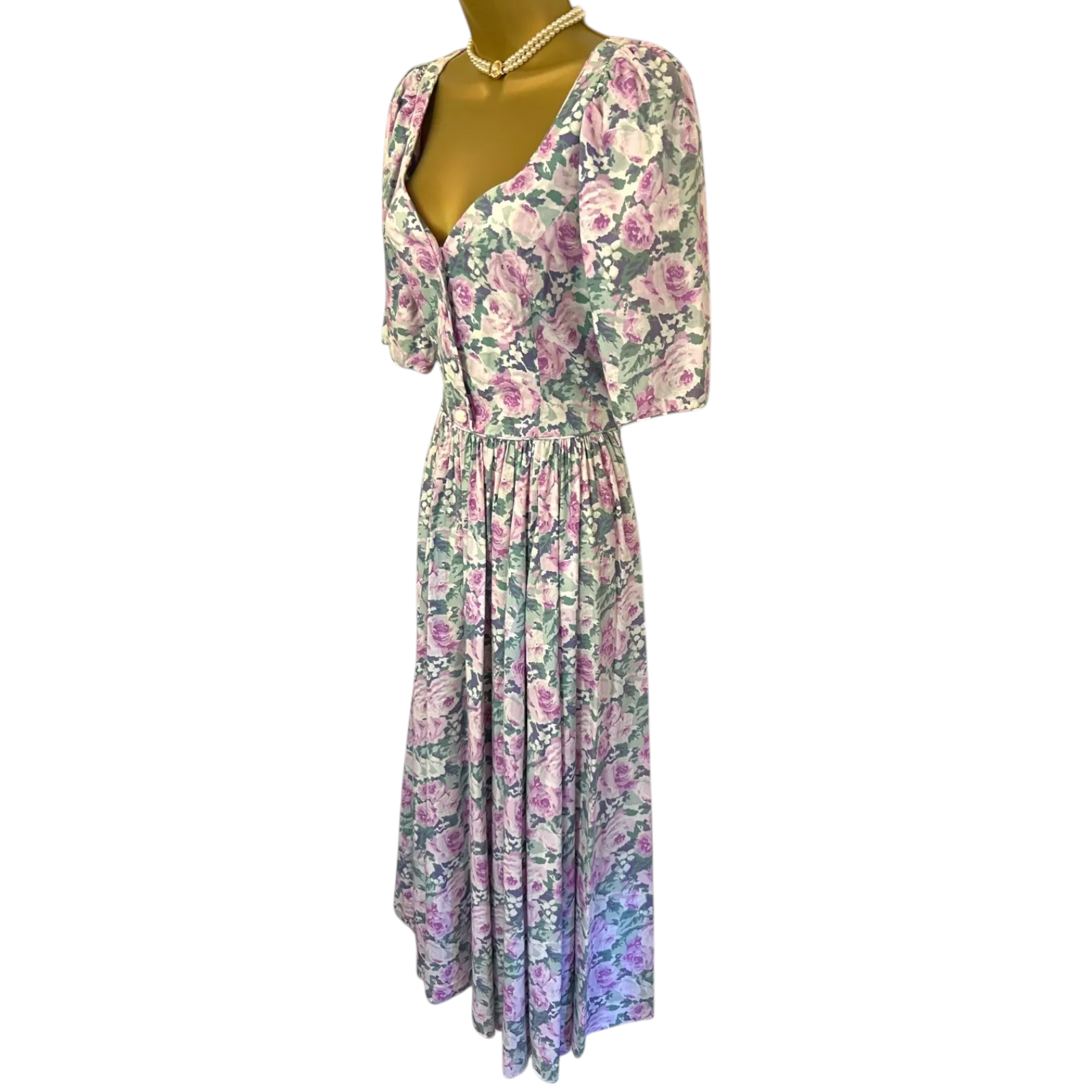 Laura Ashley Rare 1980 Vintage Cotton Floral Prairie Tea Dress UK 10