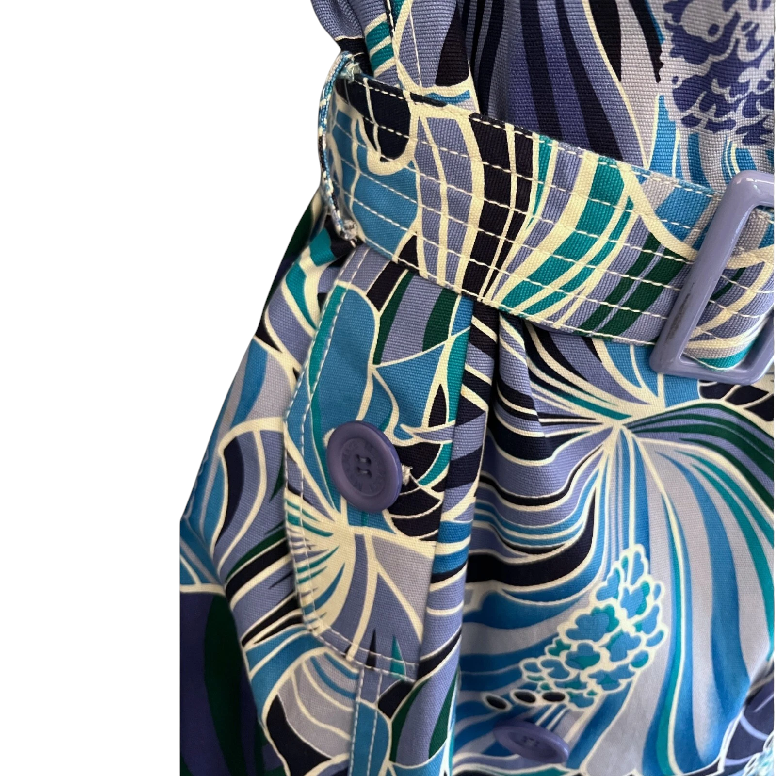 Max Mara Blue Floral Wool Belted Trench Coat UK 14