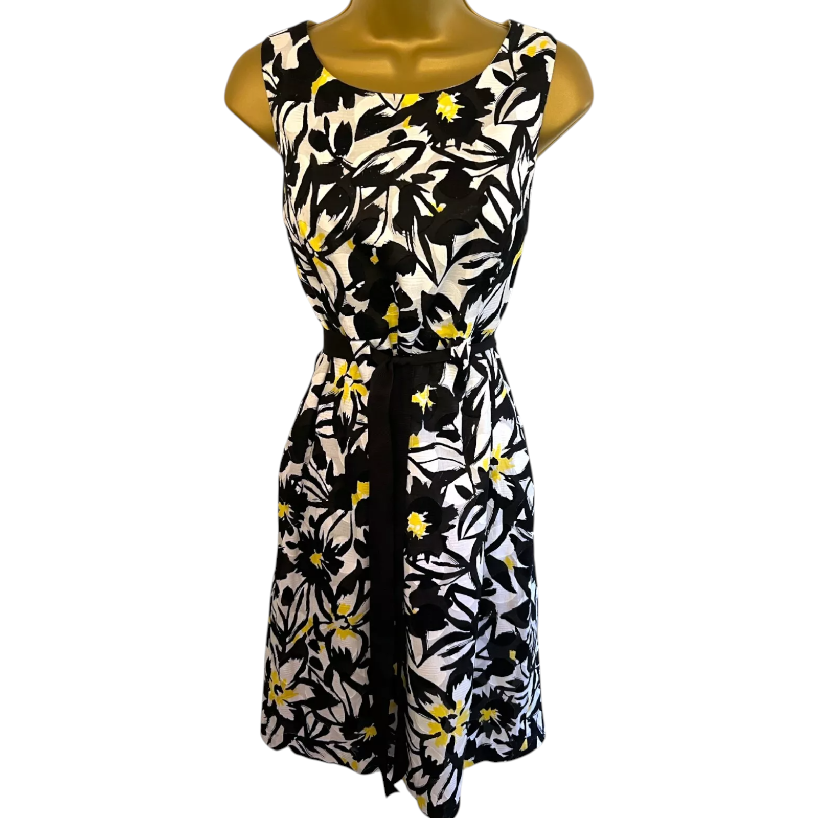 Precis Black White Yellow Floral Cotton Dress UK 10