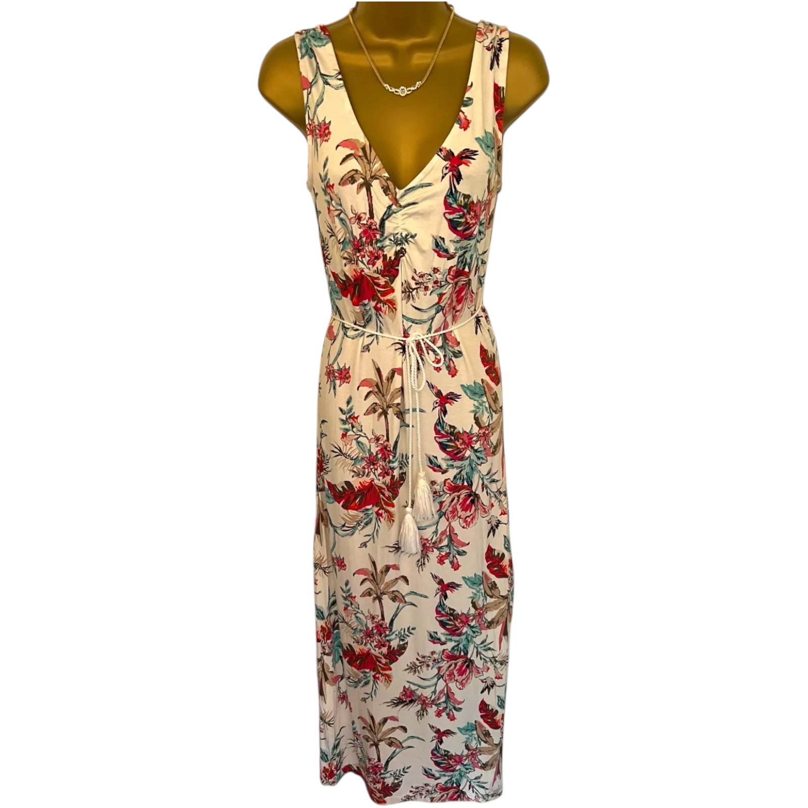 M&S Collection Cream Floral Sleeveless Summer Jersey Dress UK 6