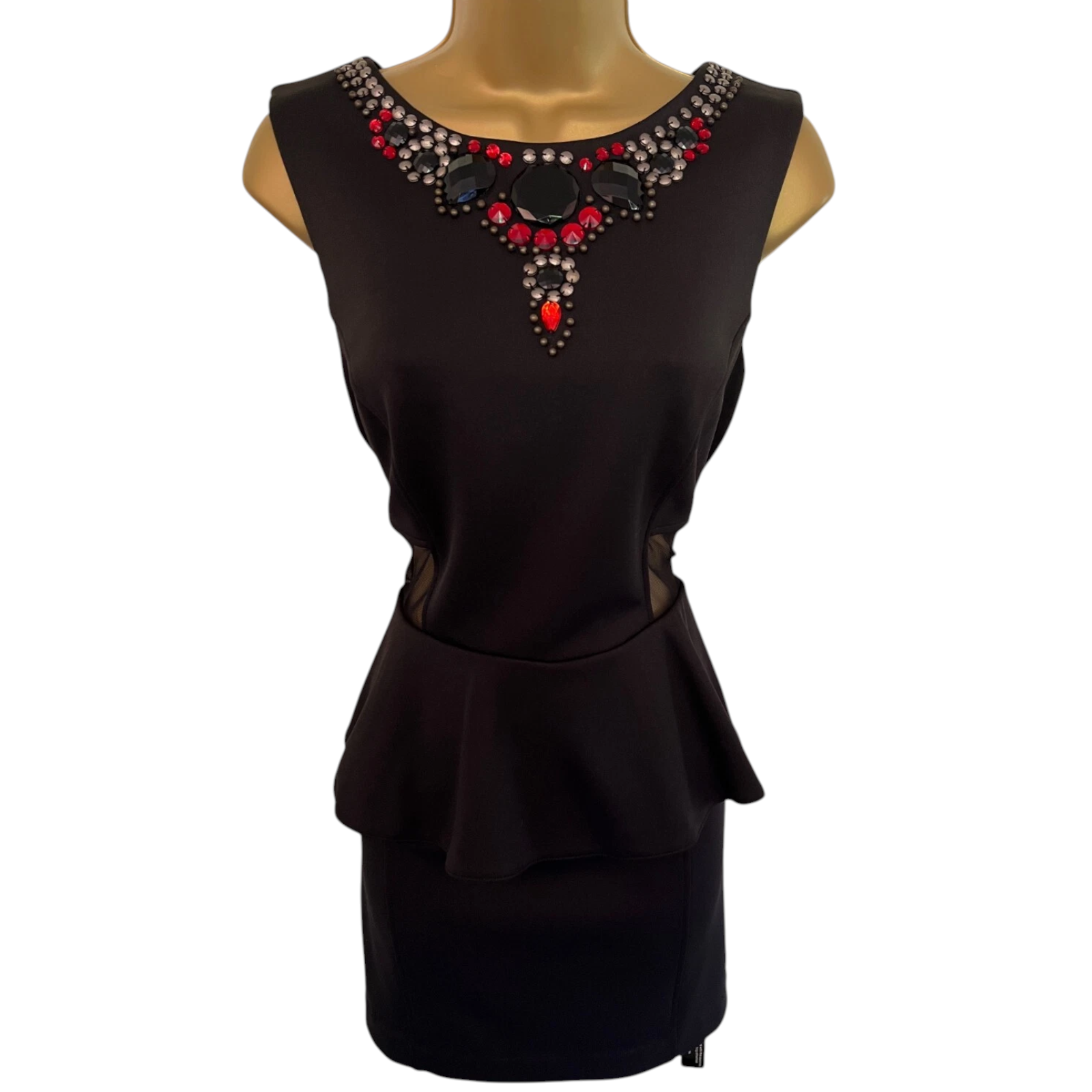 Diamond by Julien Macdonald Black Peplum Dress UK 14