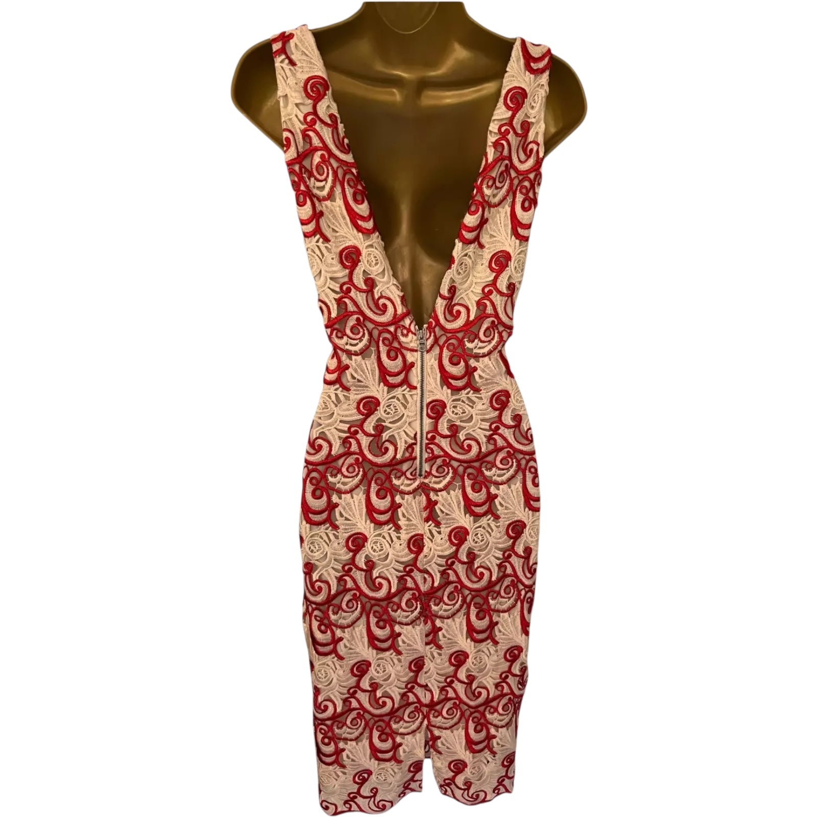 Alice + Olivia Red Ivory V Back Occasion Dress UK 14