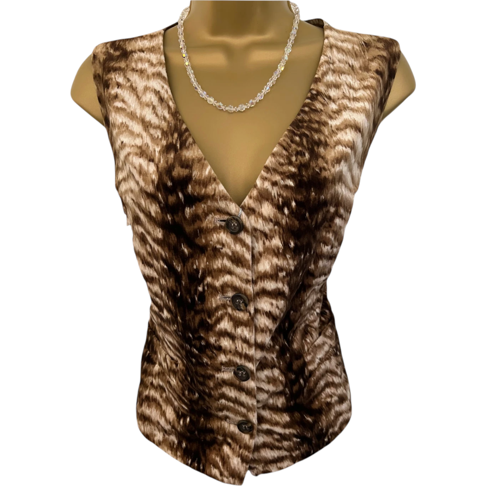 Valentino Miss V Brown Animal Print Velvet Waistcoat UK 12