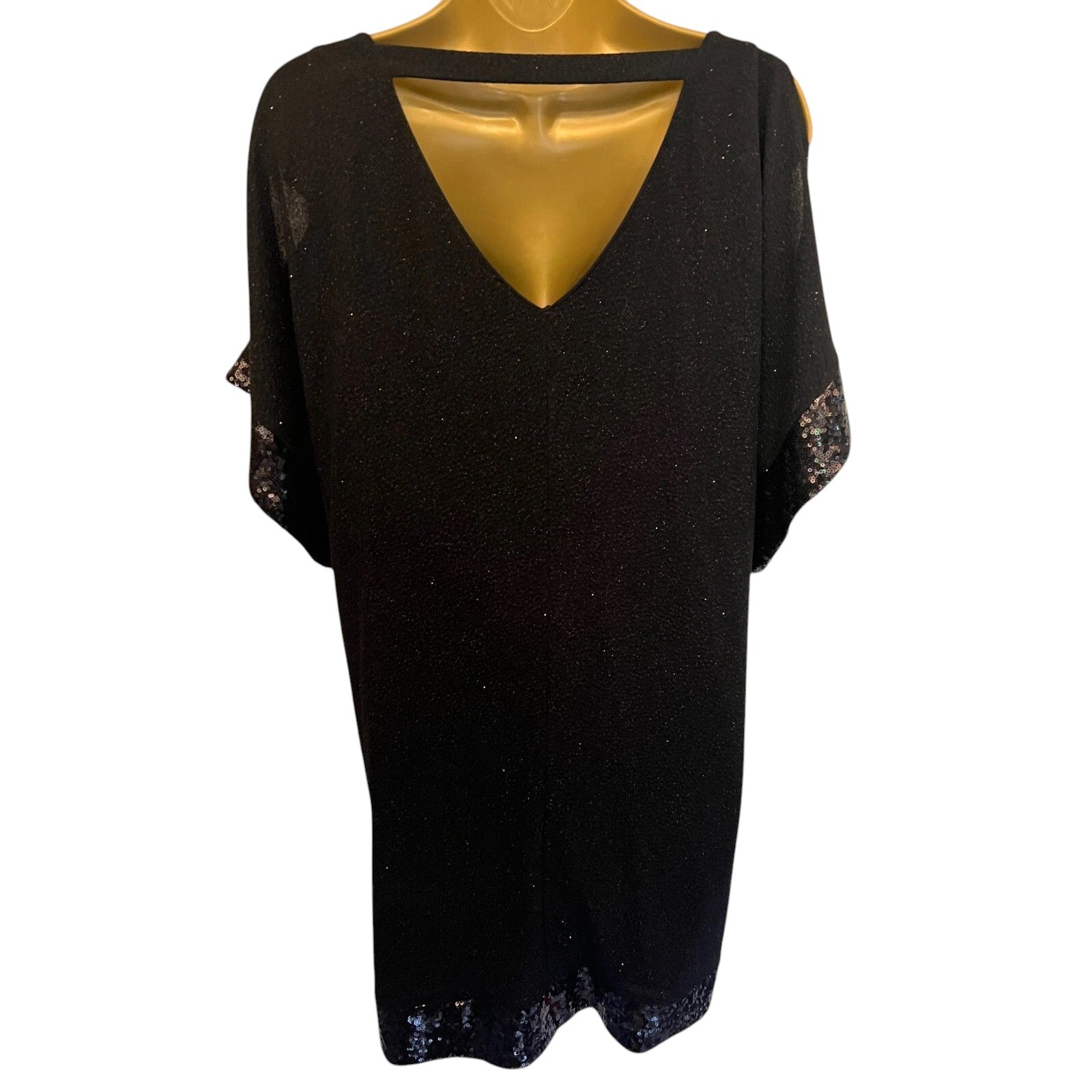 Billie & Blossom Petite Black Sequin Cold Shoulder Dress UK 8