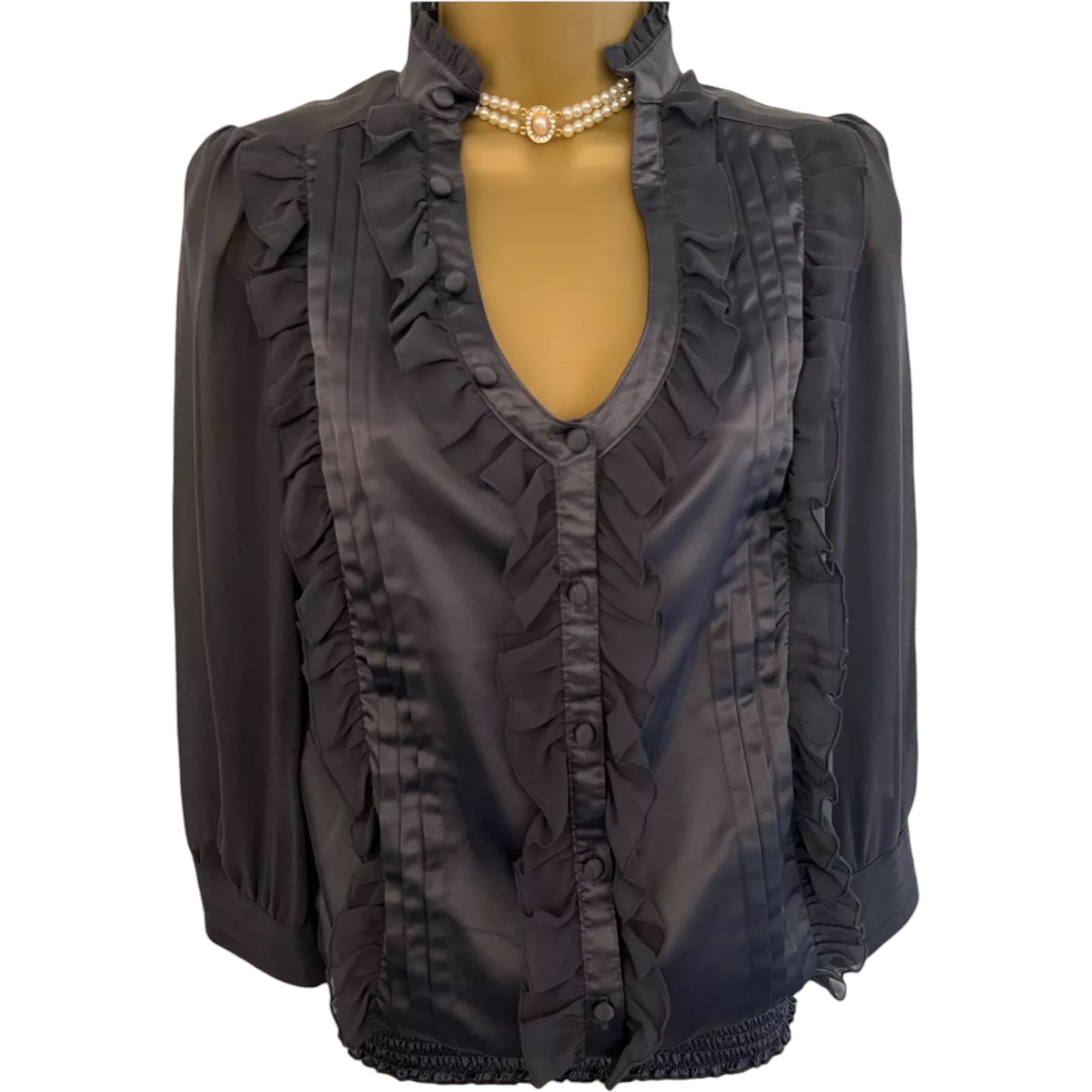 Next Grey Silky Satin Ruffle Blouse UK 10