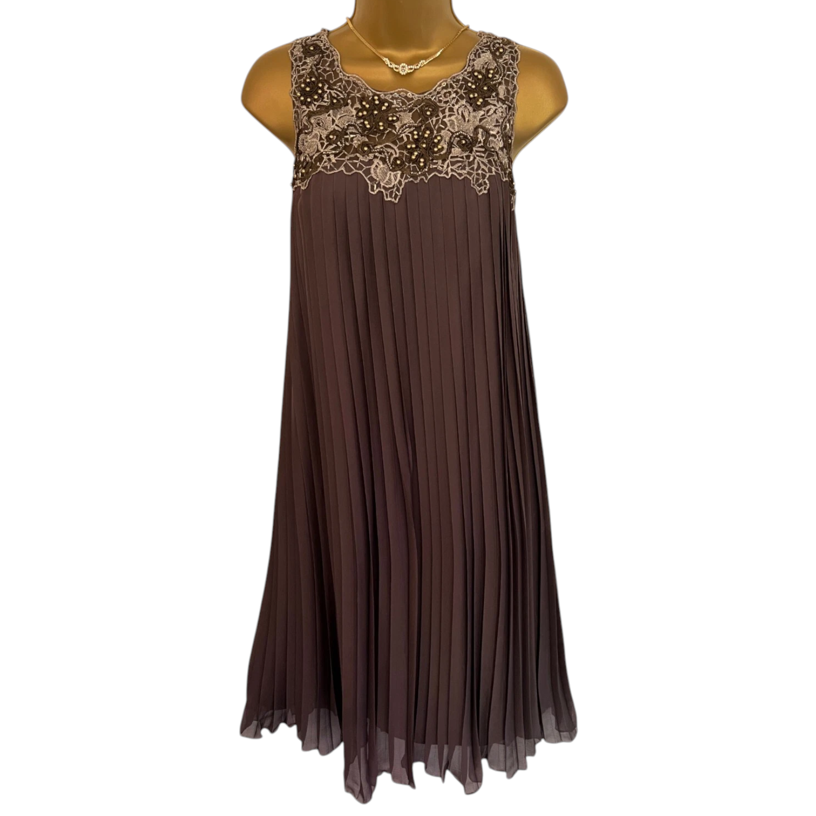 Cabotine Privee Chocolate Beaded Pleated Dress UK 10