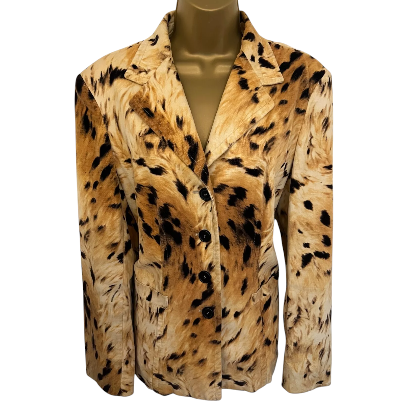 Roccobarocco Jeans Vintage Leopard Print Fine Needlecord Jacket UK 12