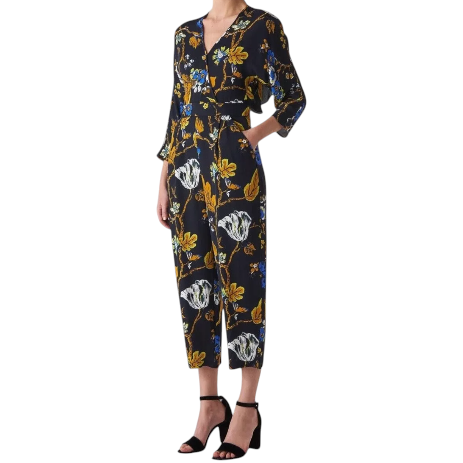 Whistles Black Floral Backless Jumpsuit UK 14