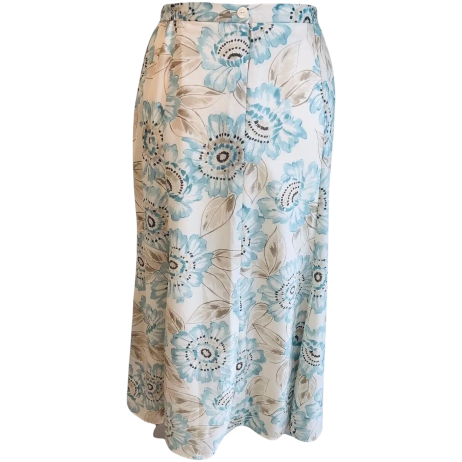Eastex Aqua & Cream Floral Chiffon Skirt UK 16