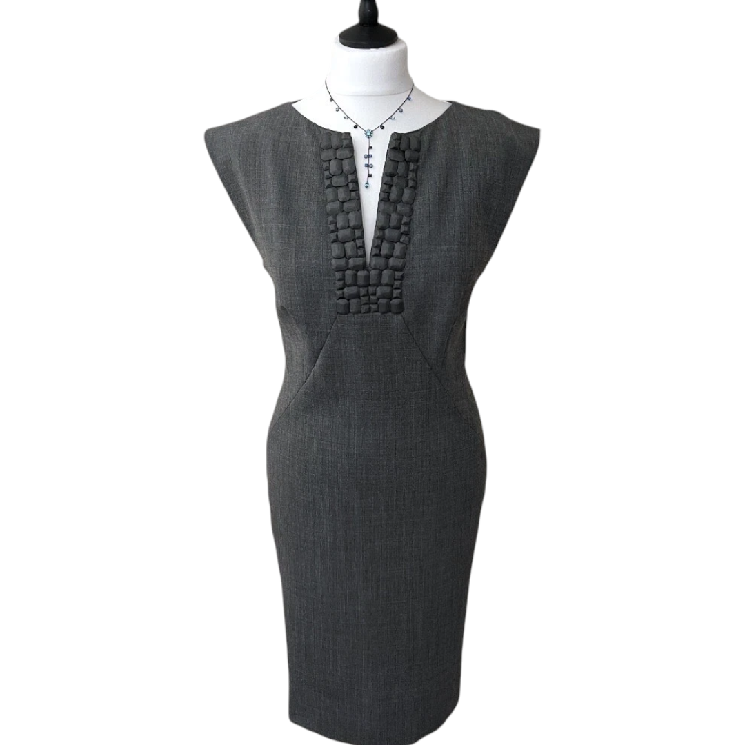Ted Baker Grey Wool Sleeveless Pencil Dress UK 12
