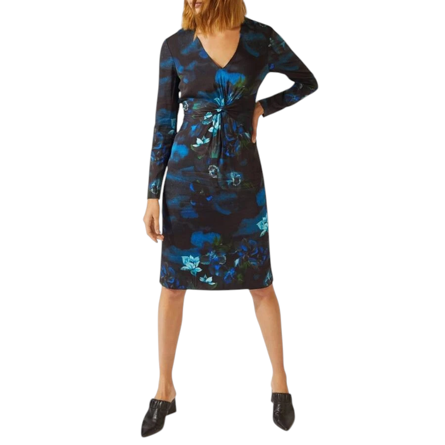 Jigsaw Navy Floral Long Sleeve Pencil Dress UK 6