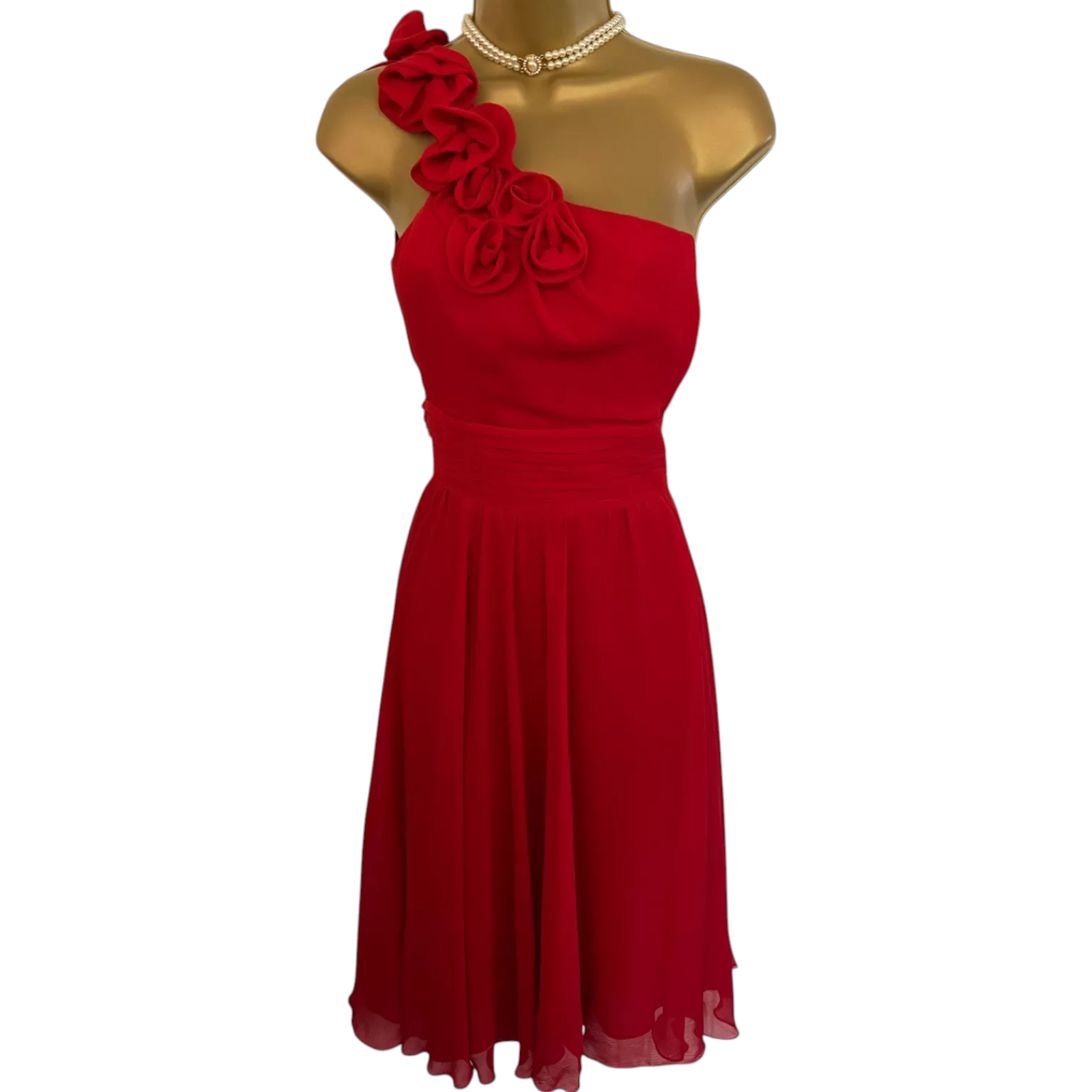 Next Red Chiffon One-Shoulder Dress UK 12