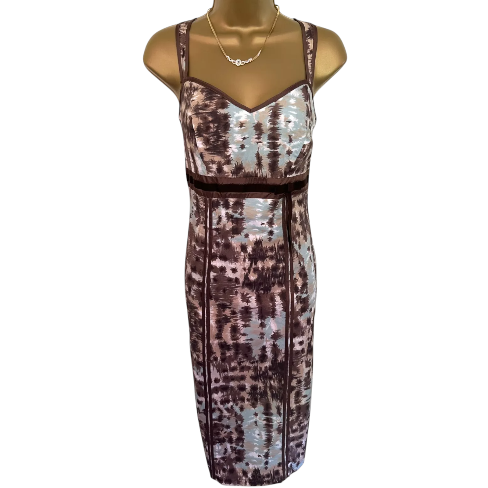 Principles Blue & Brown Cotton Sleeveless Dress UK 12