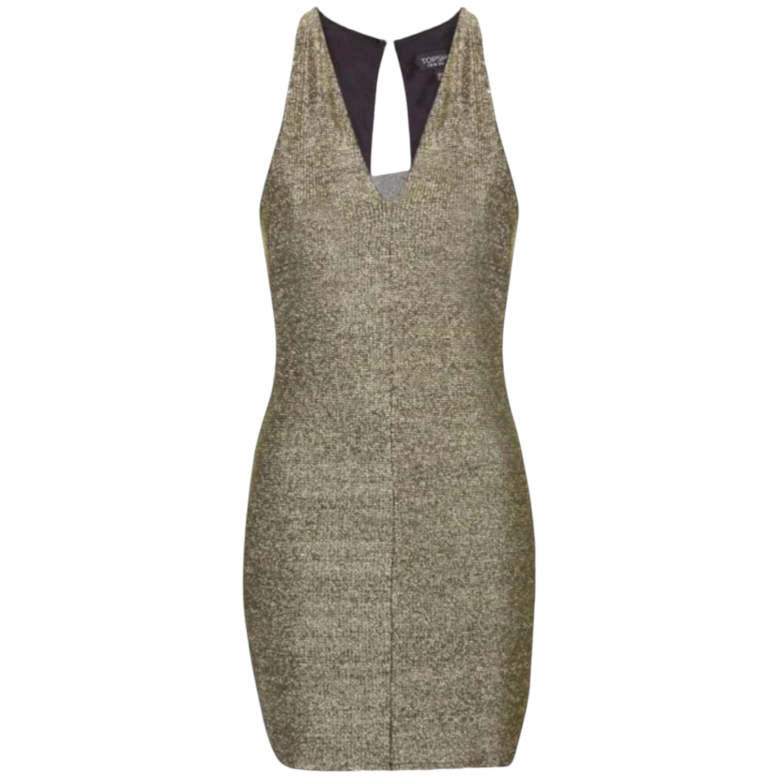 Topshop Gold Knit Plunge Neckline Bodycon Dress UK 10