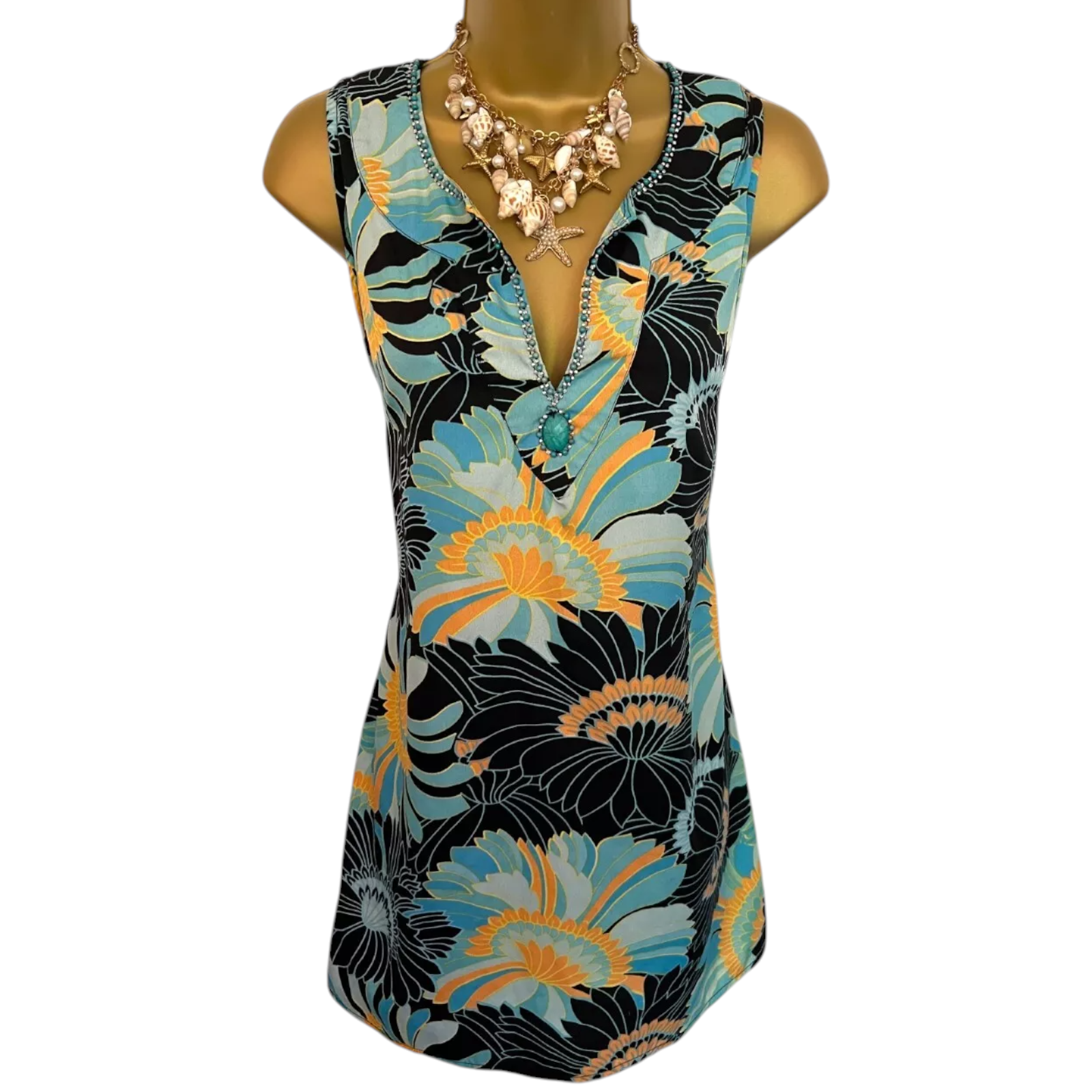 Lakeland Embellished Bead Turquoise Sleeveless Top UK 12