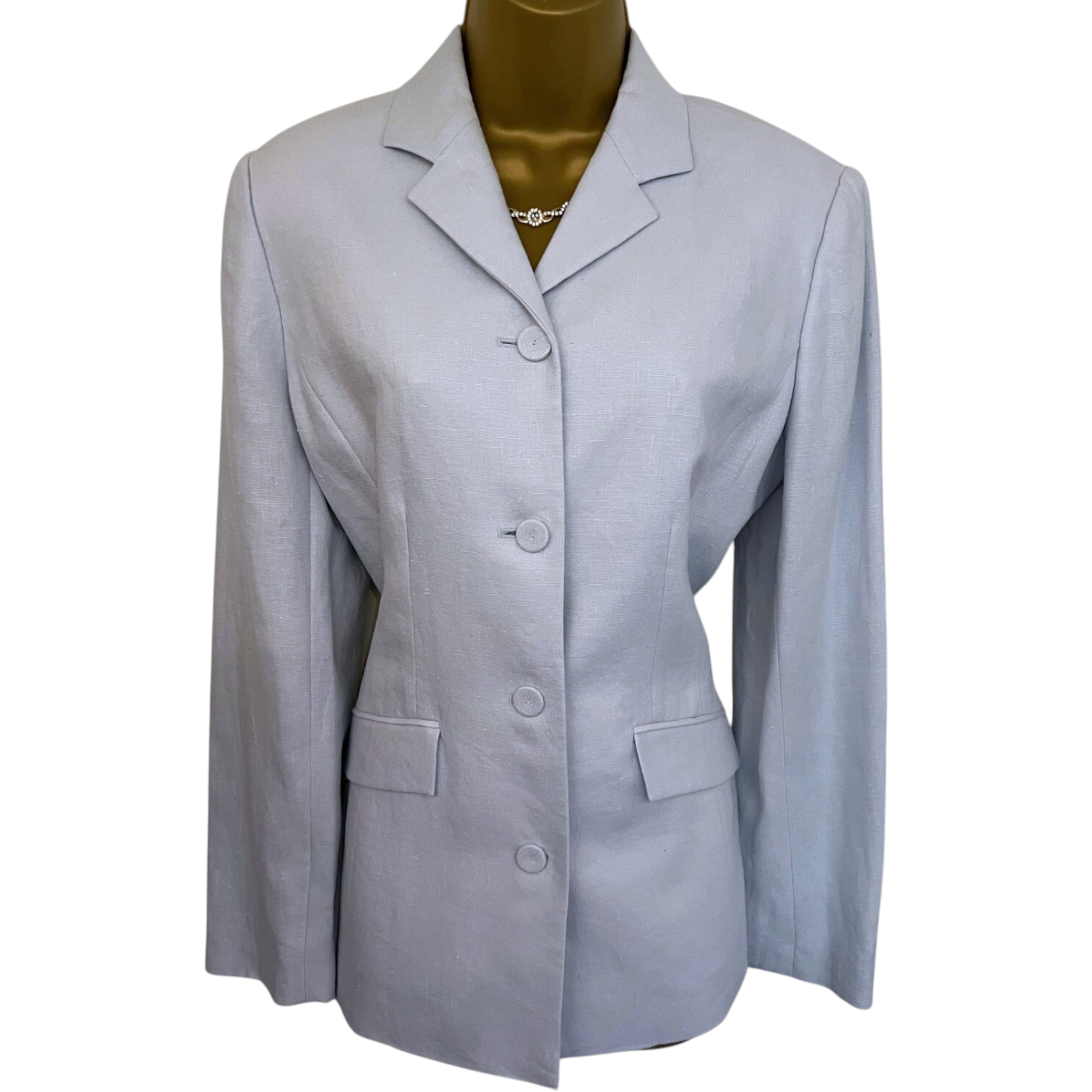 East Pale Blue Linen Longline Jacket UK 12