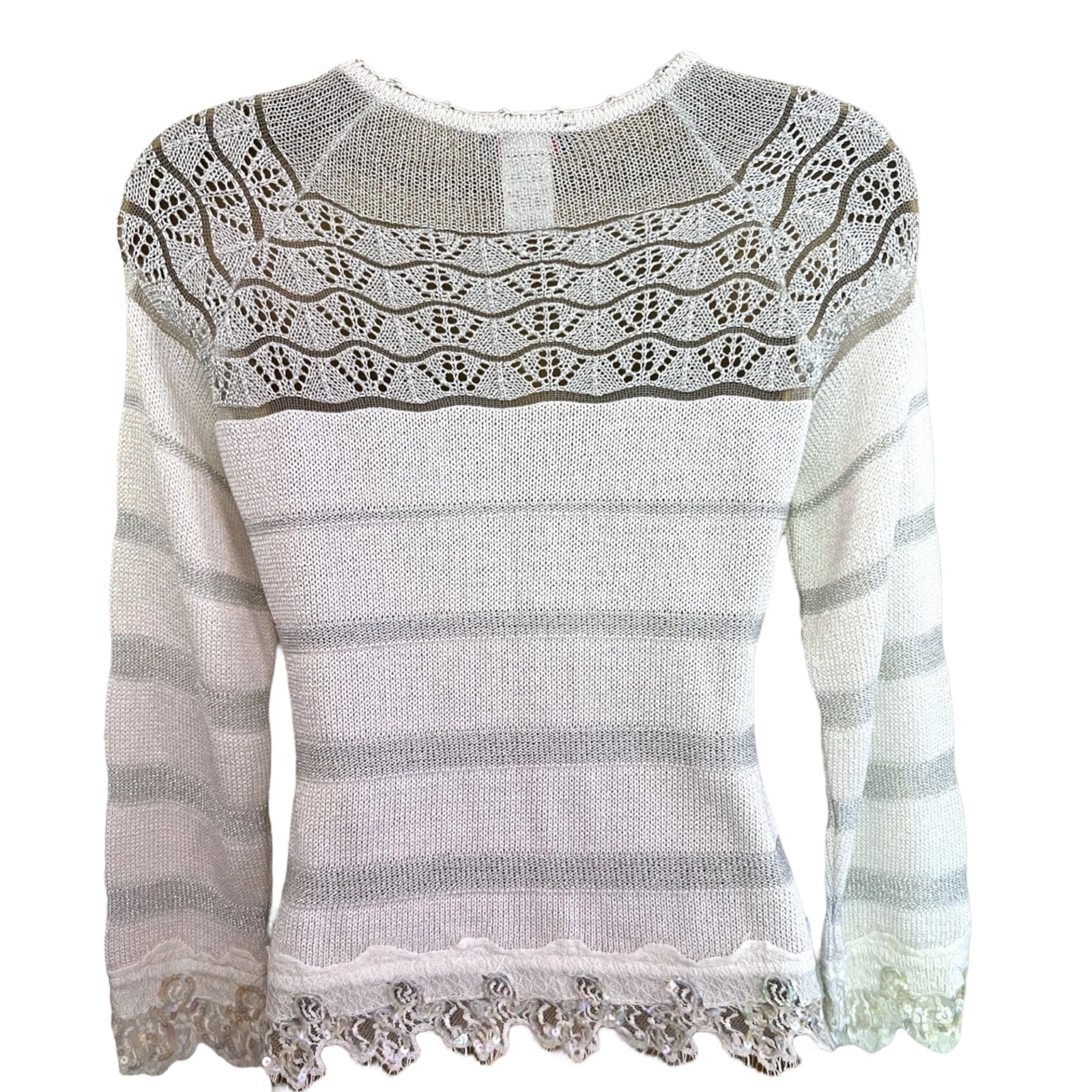 Bazar Christian Lacroix Vintage White Silver Knit Crochet Cardigan UK 8/10