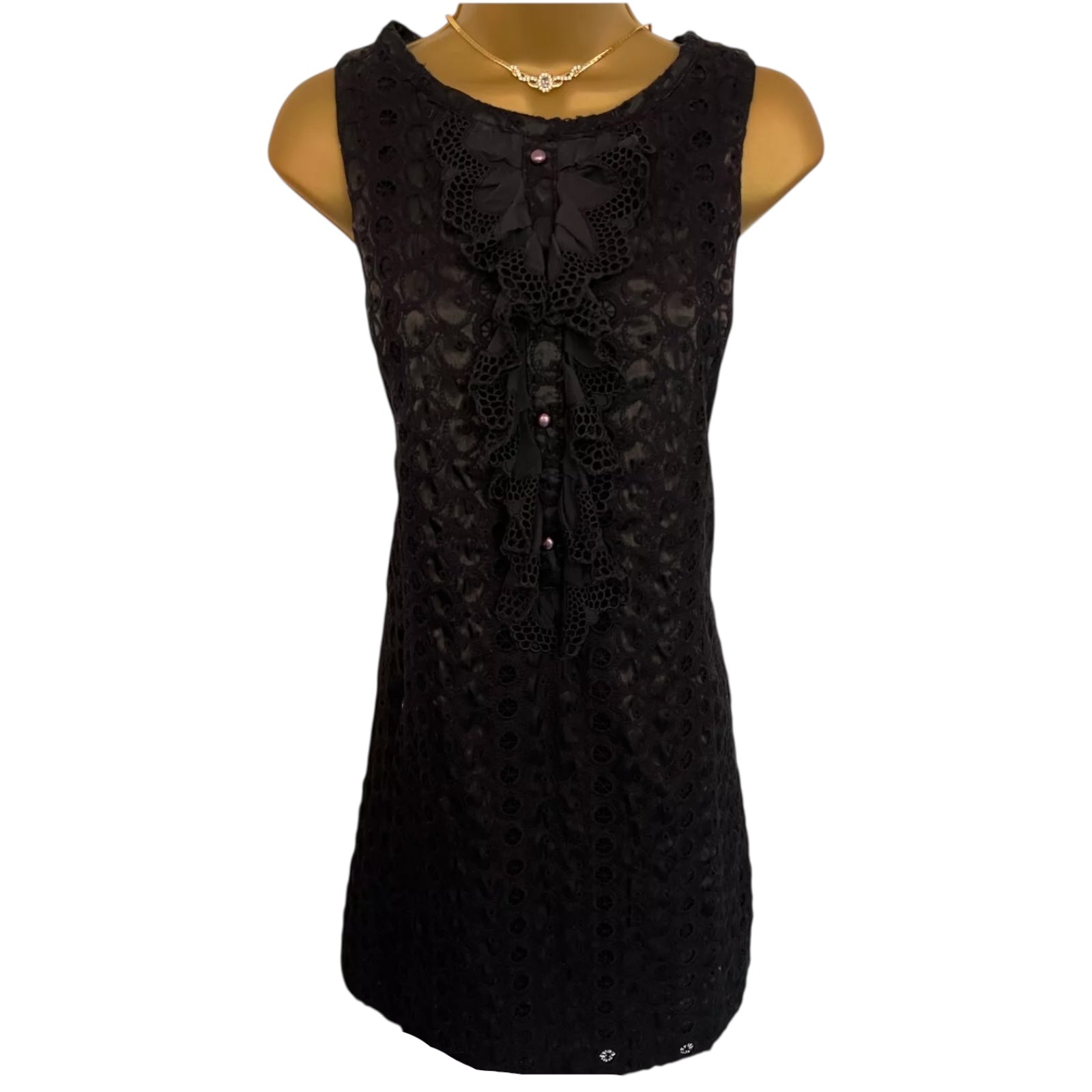 Almost Famous by Juliana Oei Black Embroidery Anglaise Dress UK 12