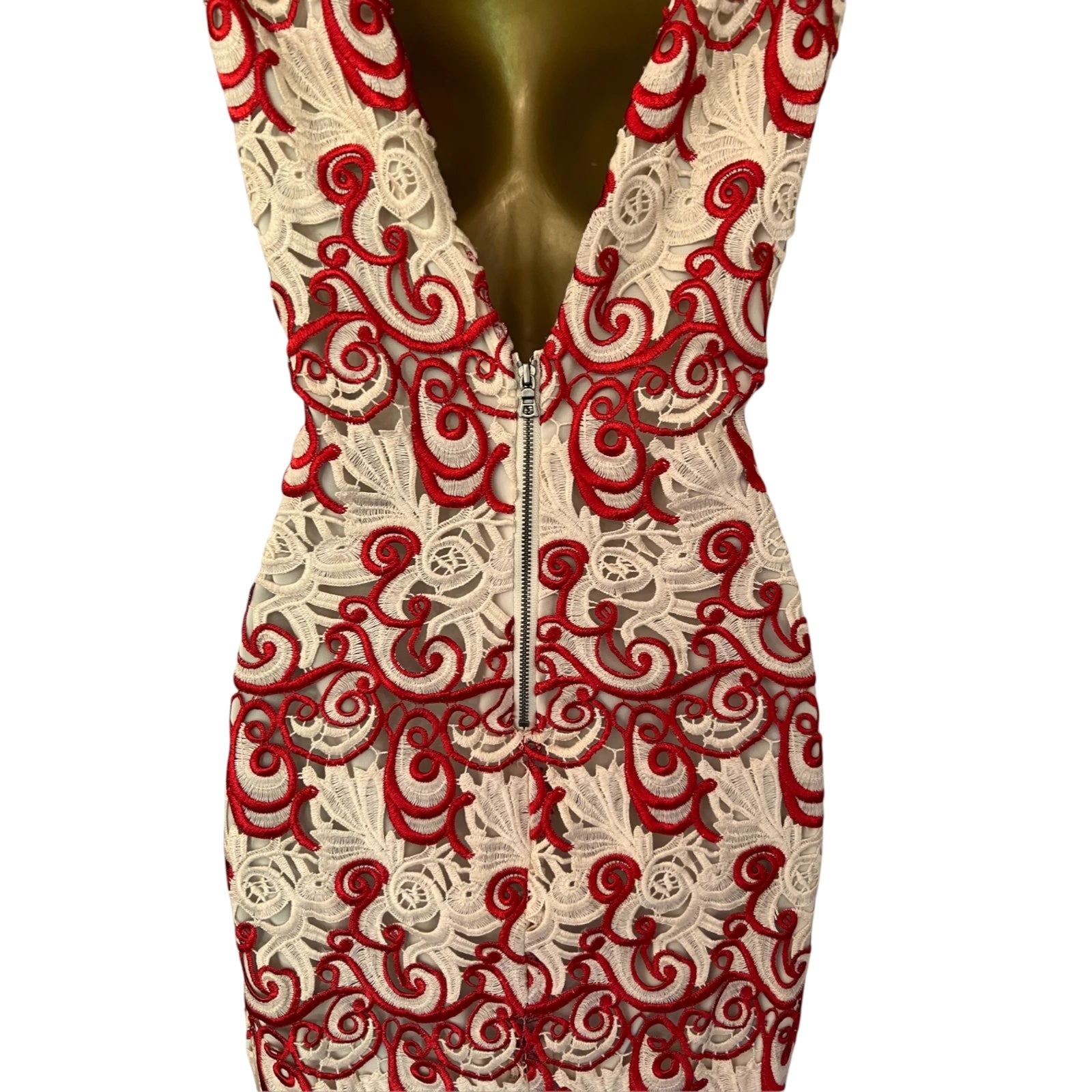 Alice + Olivia Red Ivory V Back Occasion Dress UK 14