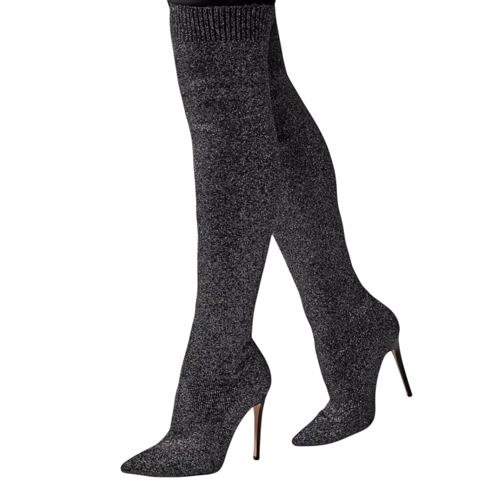 Moda In Pelle Yulia Black Silver Fabric Knitted Boots  UK 7