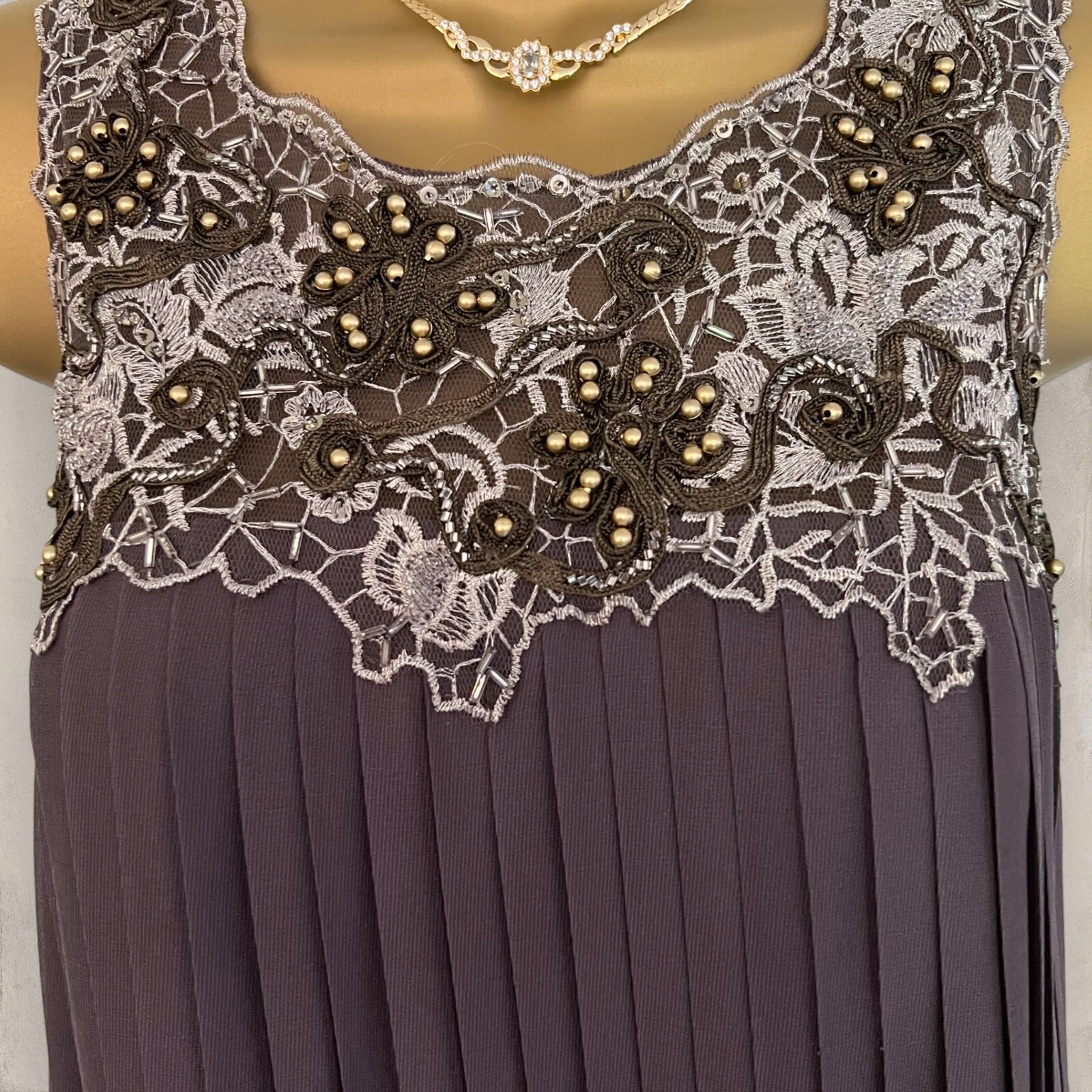 Cabotine Privee Chocolate Beaded Pleated Dress UK 10