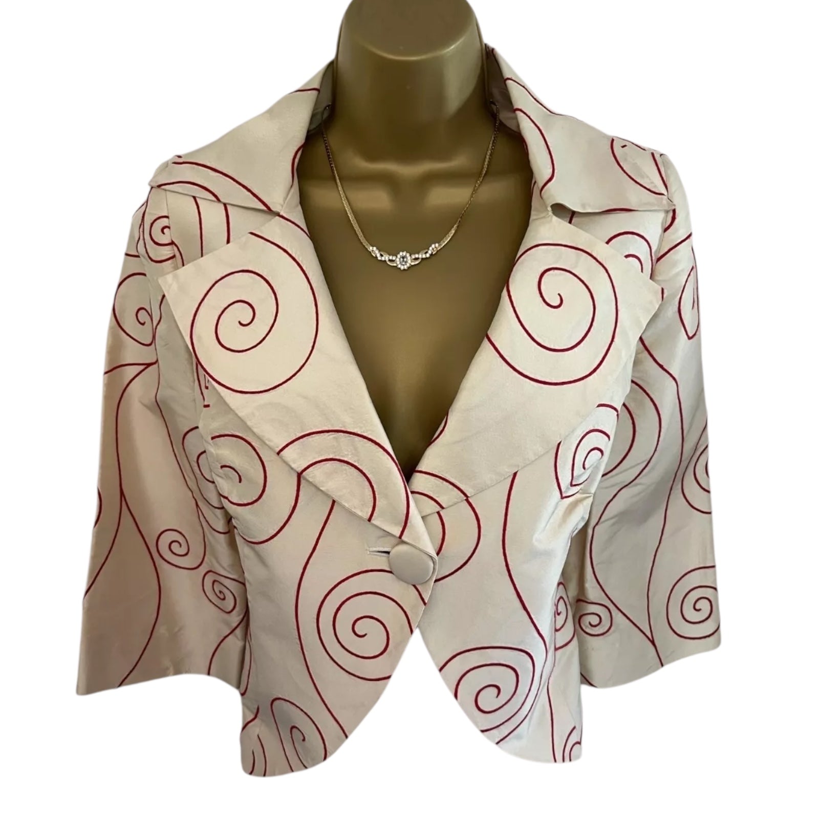 Alright Charlie Rare Cream & Red Silk Occasion Jacket UK 12