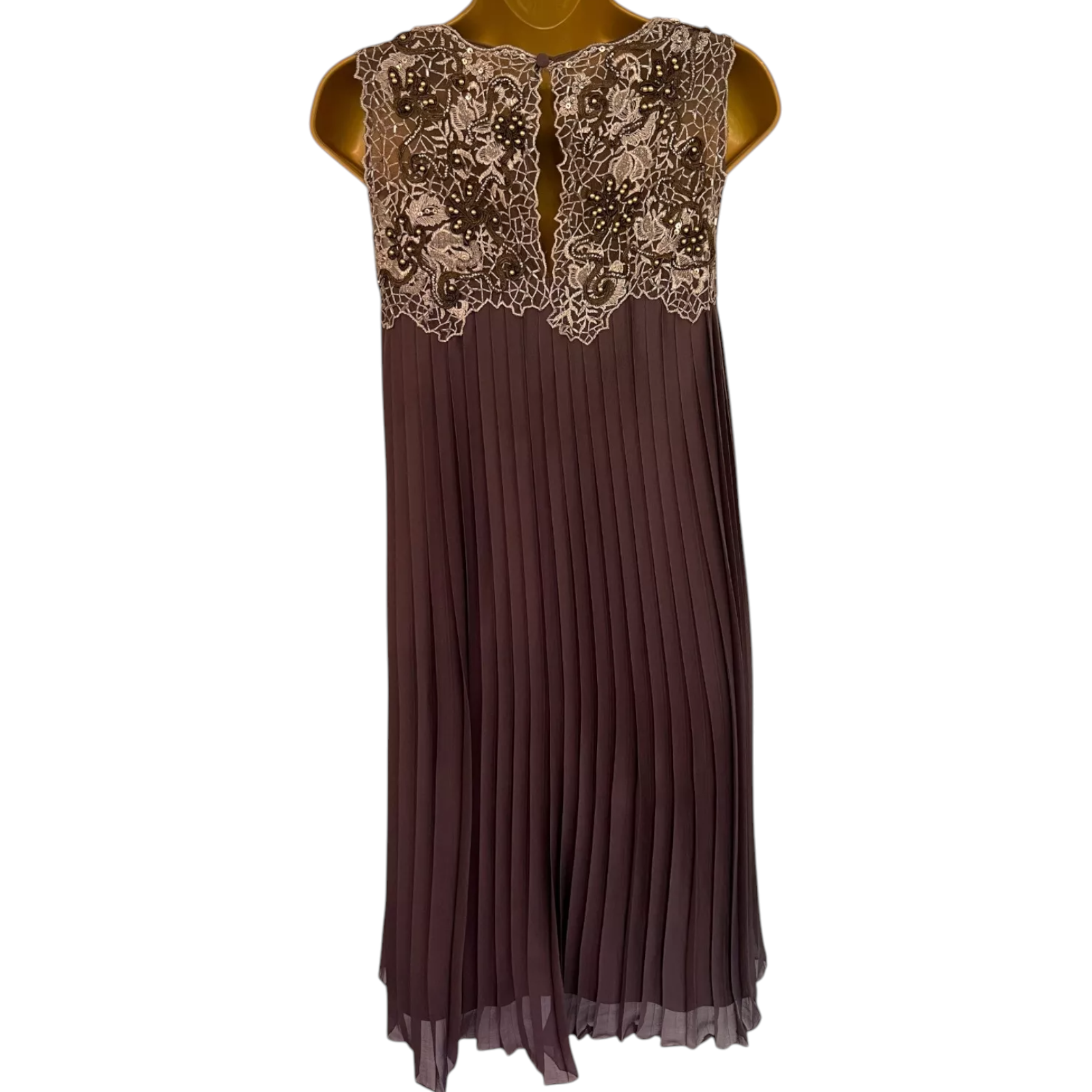 Cabotine Privee Chocolate Beaded Pleated Dress UK 10