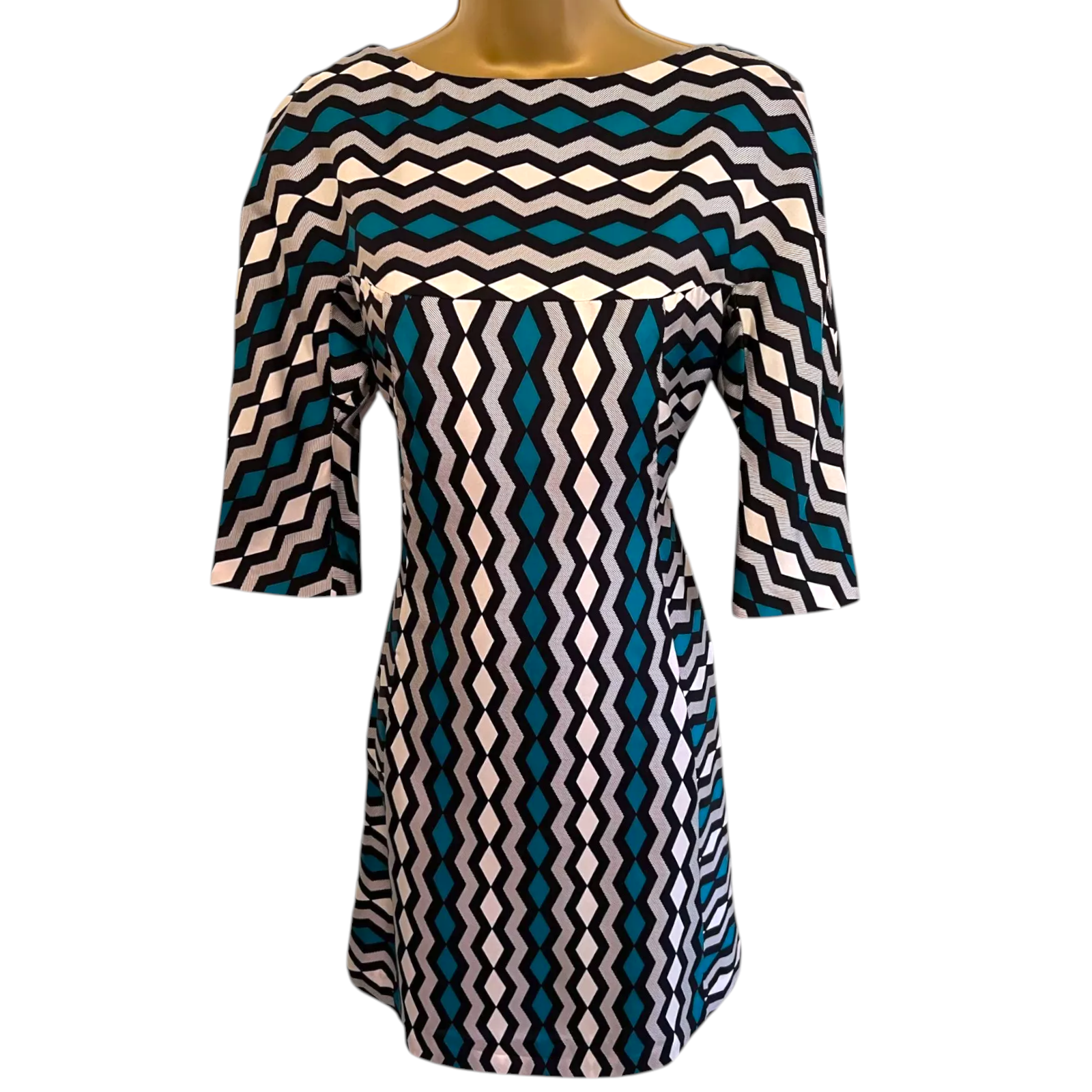 MILLY New York Teal Black Silk Dress UK 10