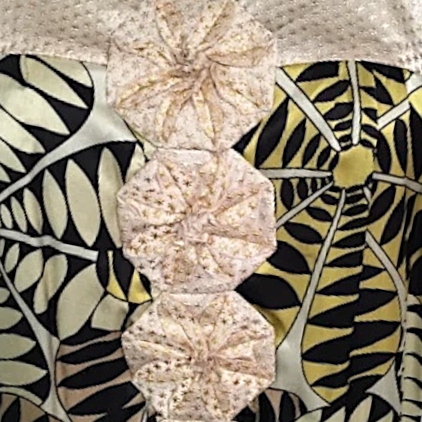 Amphora Cream Gold Black Yellow Green Silk Retro Style Dress UK 10