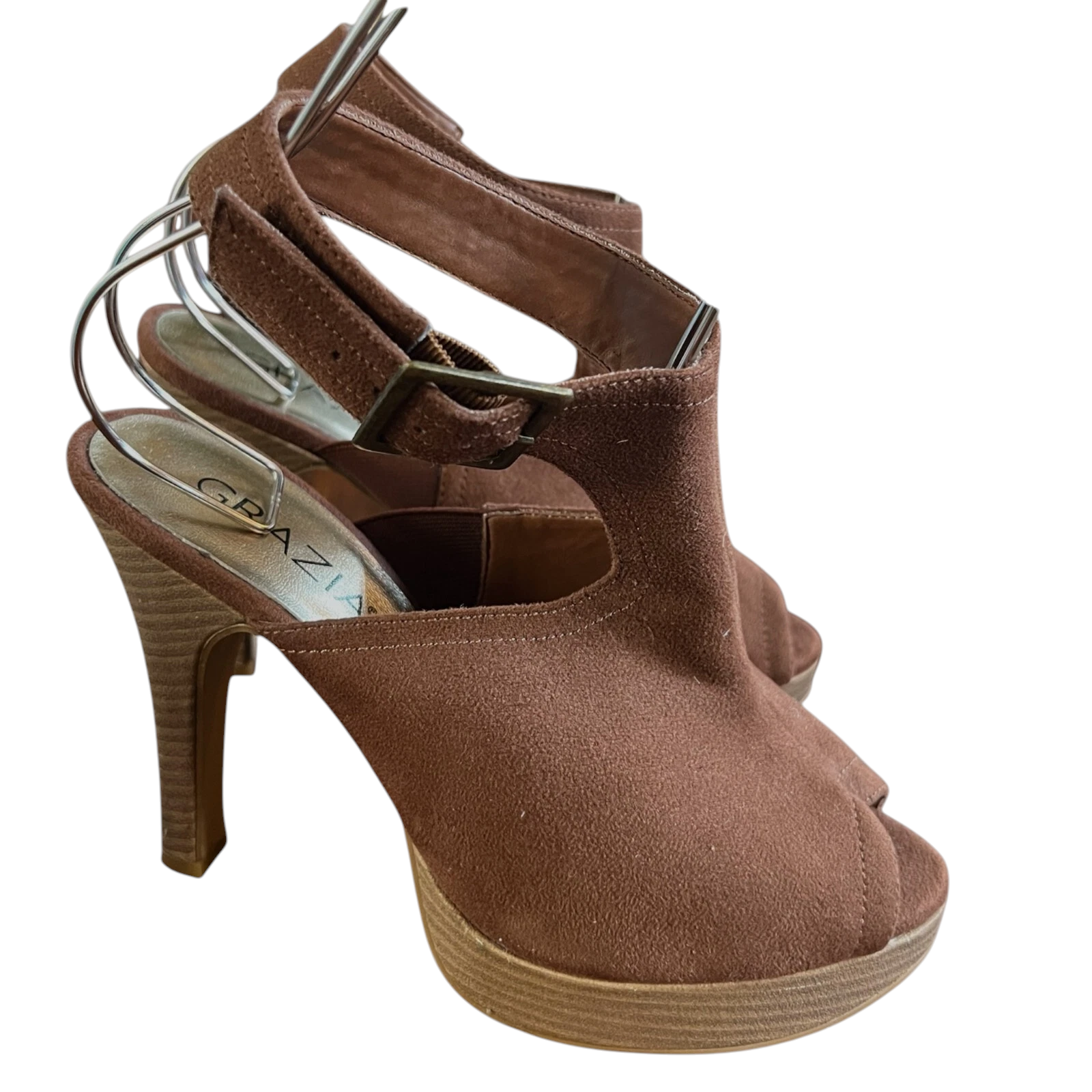 Grazia Brown Faux Suede Strappy Platform Sandals UK 6