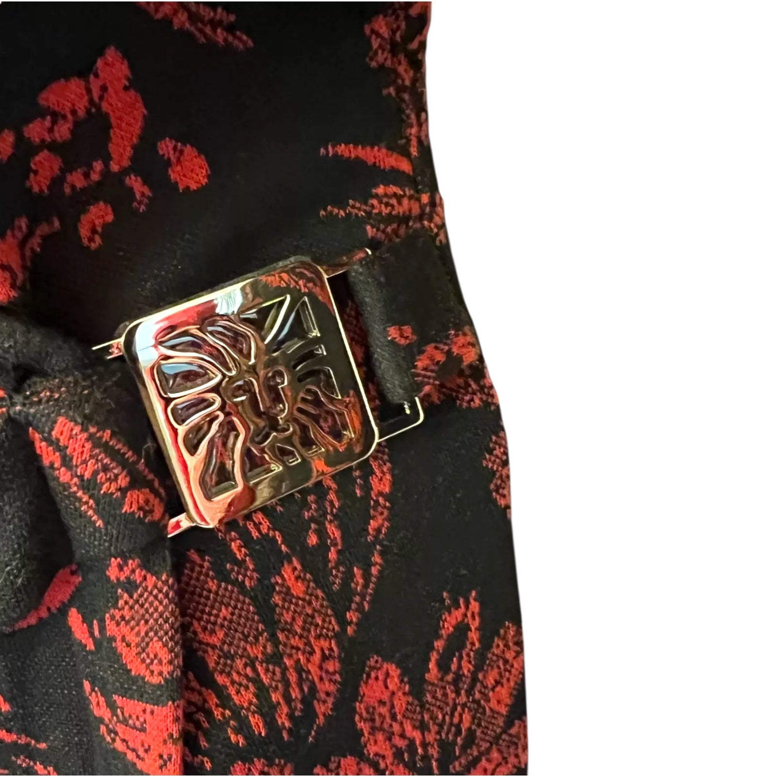 Anne Klein Red Black Floral Long Sleeve Faux Wrap Dress UK 18