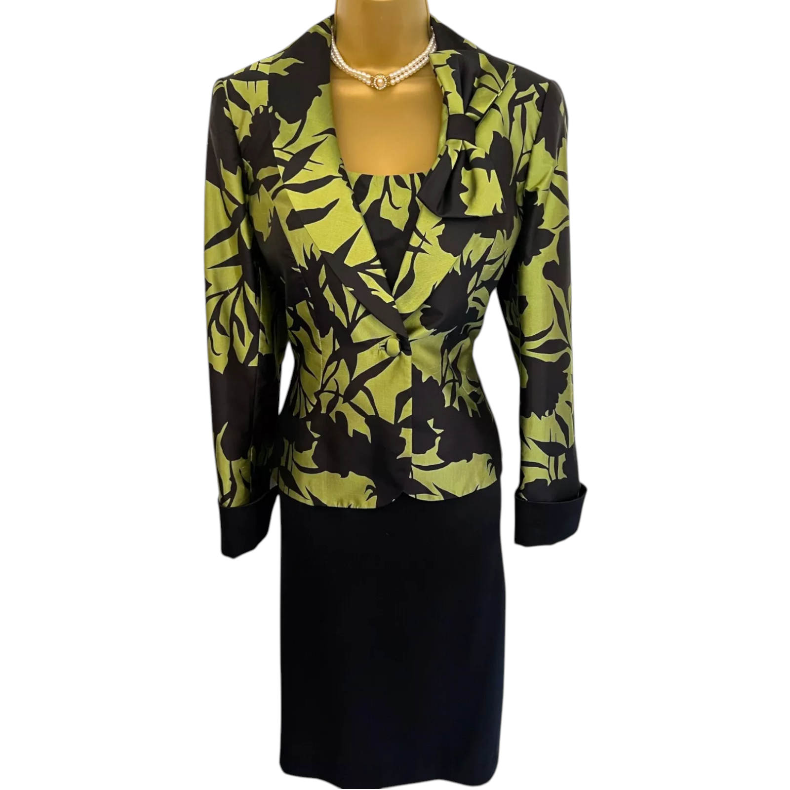 Frank Usher Green Black 3 Piece Skirt Suit UK 10/12