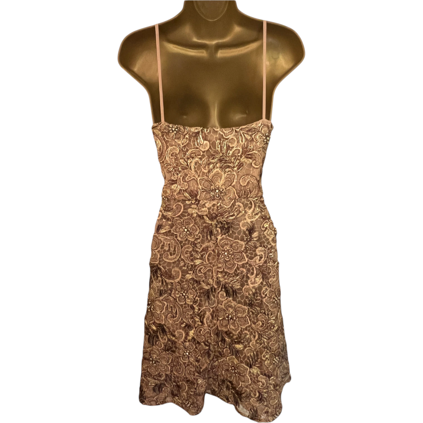Mikael Aghal Gold Embellished Lace Dress UK 14