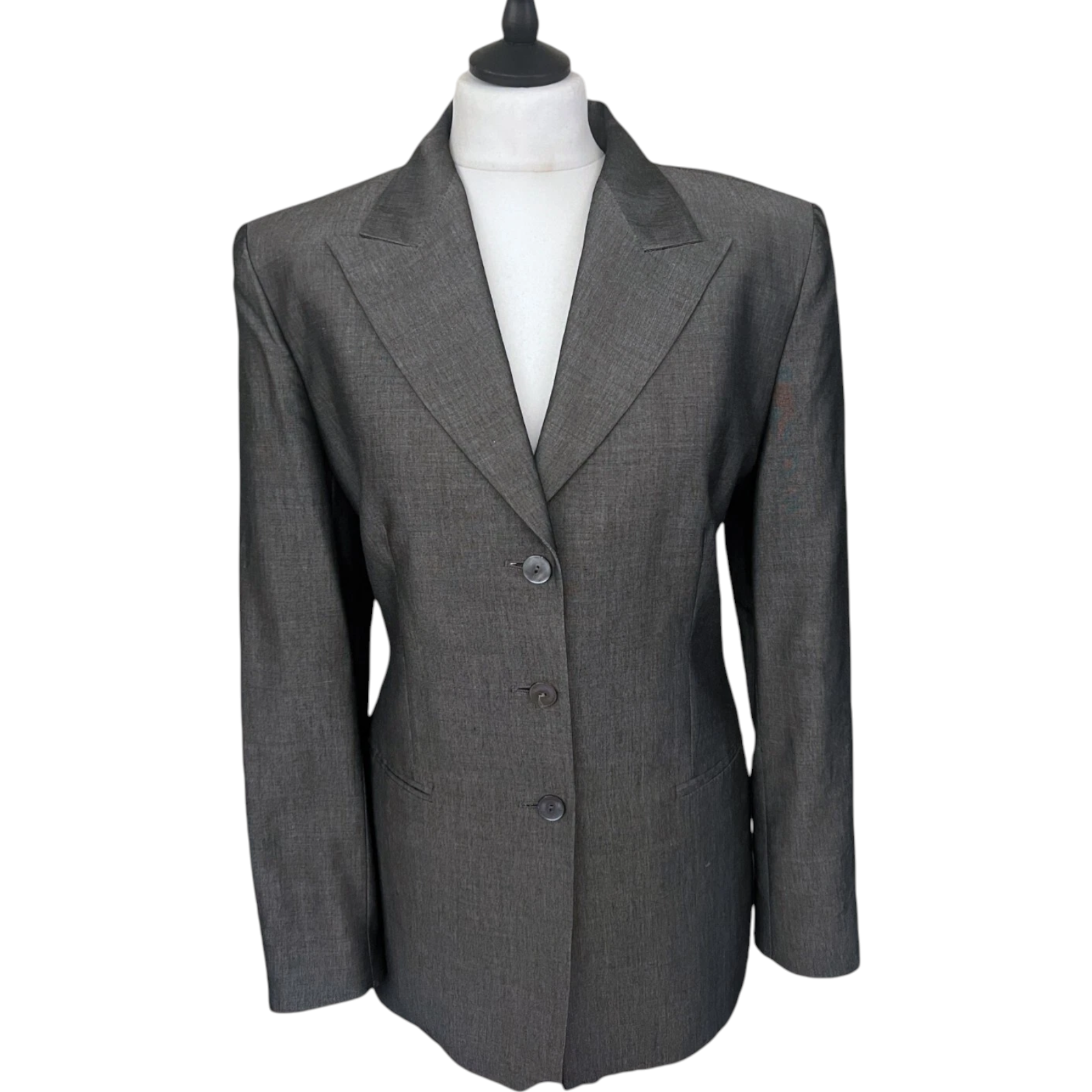 Marella Vintage 90's Grey Longline Tailored Jacket UK 14