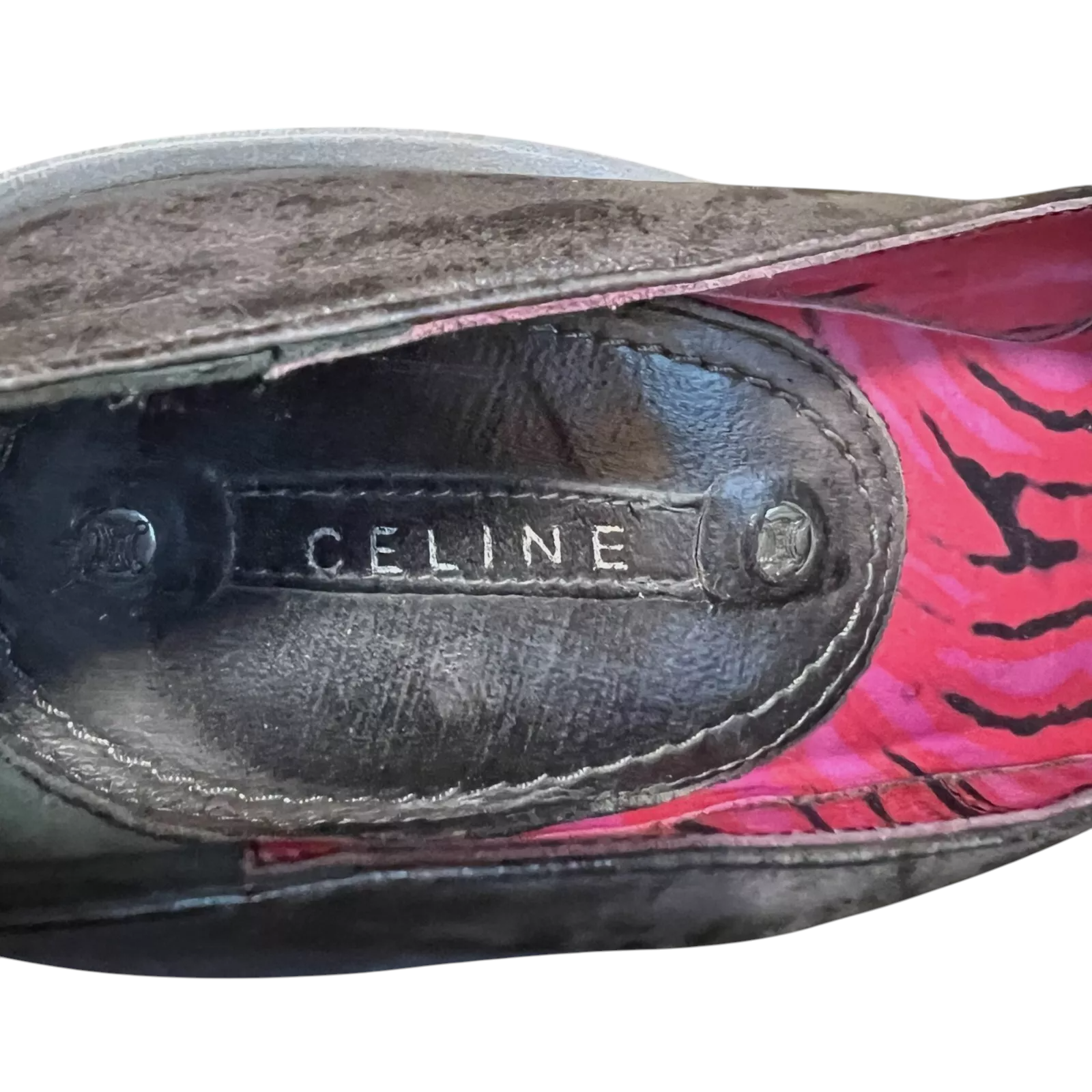 Celine Sculpted Wedge Grey Mottled Leather Ankle Strap Shoes UK 4