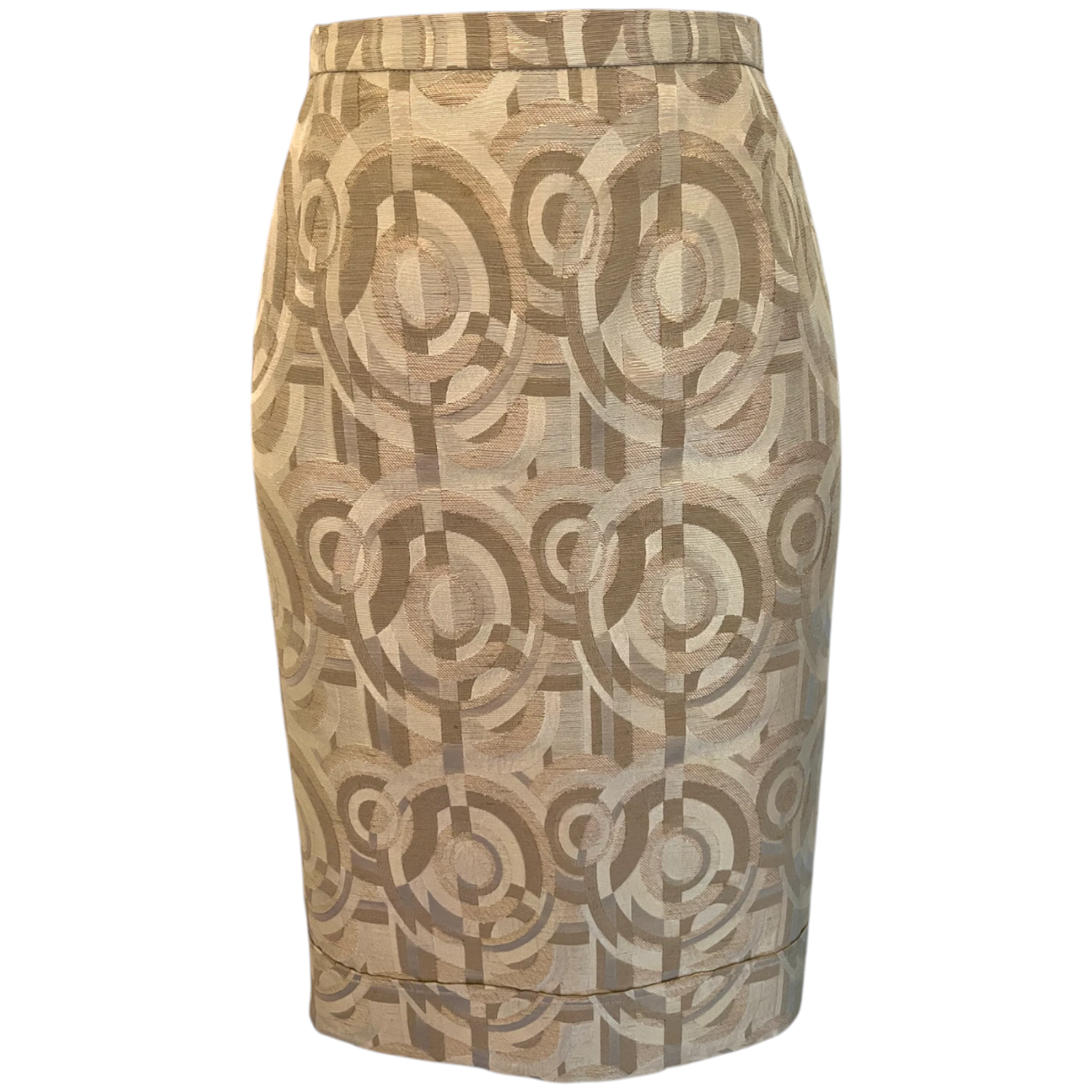 Max Mara Ecru Rose Gold Jacquard Geometric Skirt UK 8/10