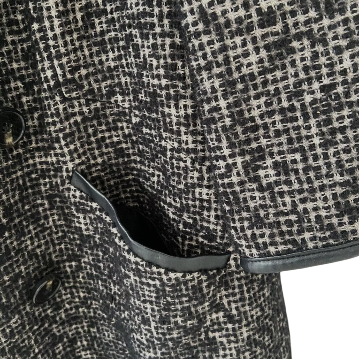 M&S Autograph Vintage Black Tweed Faux Leather Trim Coat UK 16
