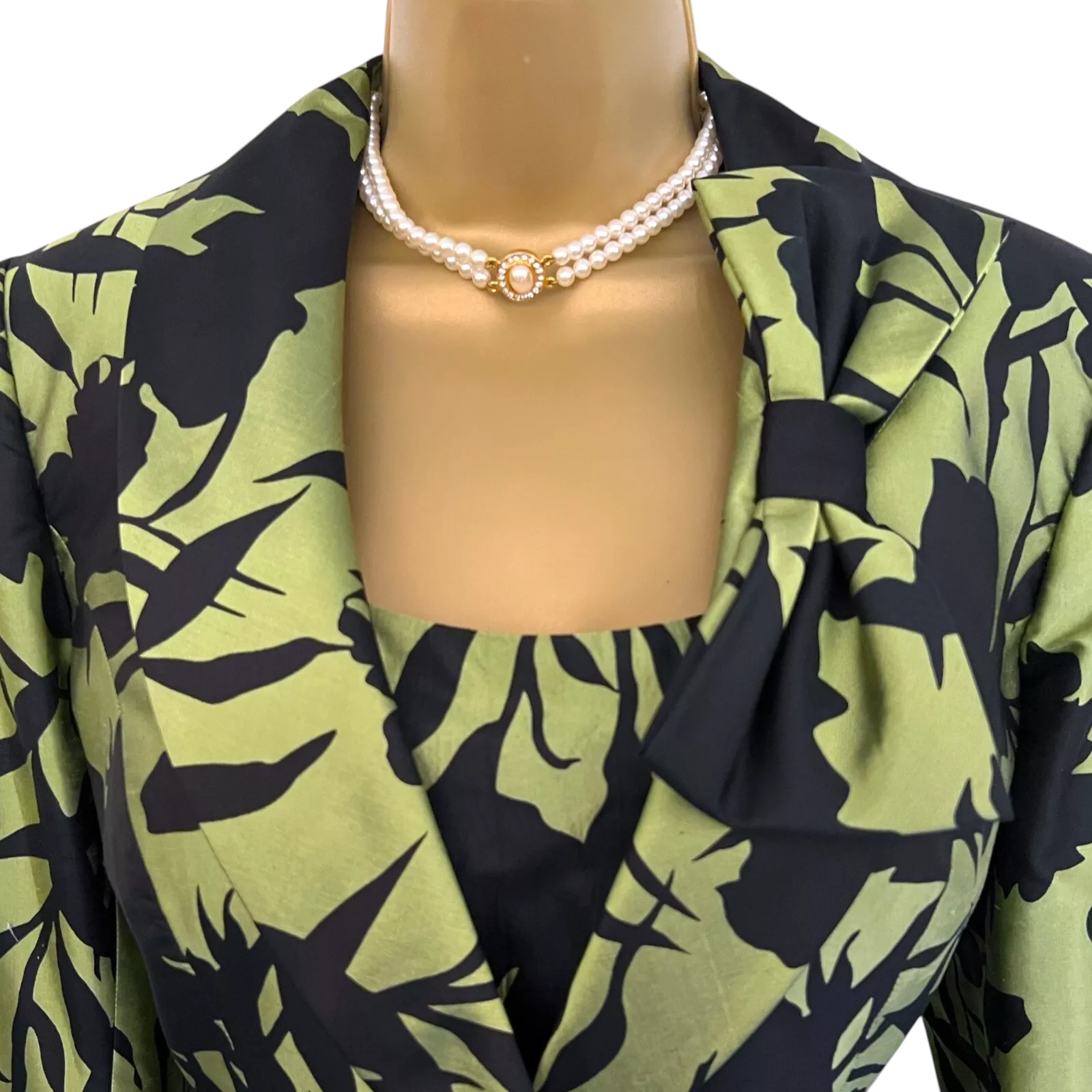 Frank Usher Green Black 3 Piece Skirt Suit UK 10/12