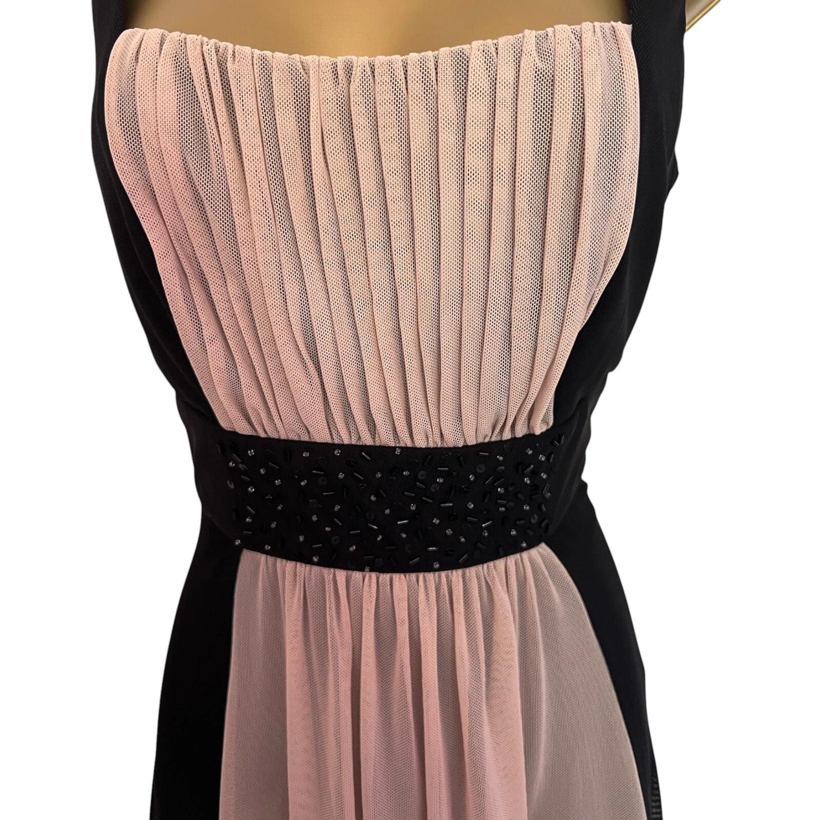 Teatro Black Nude Soft Mesh Beaded Dress UK 10