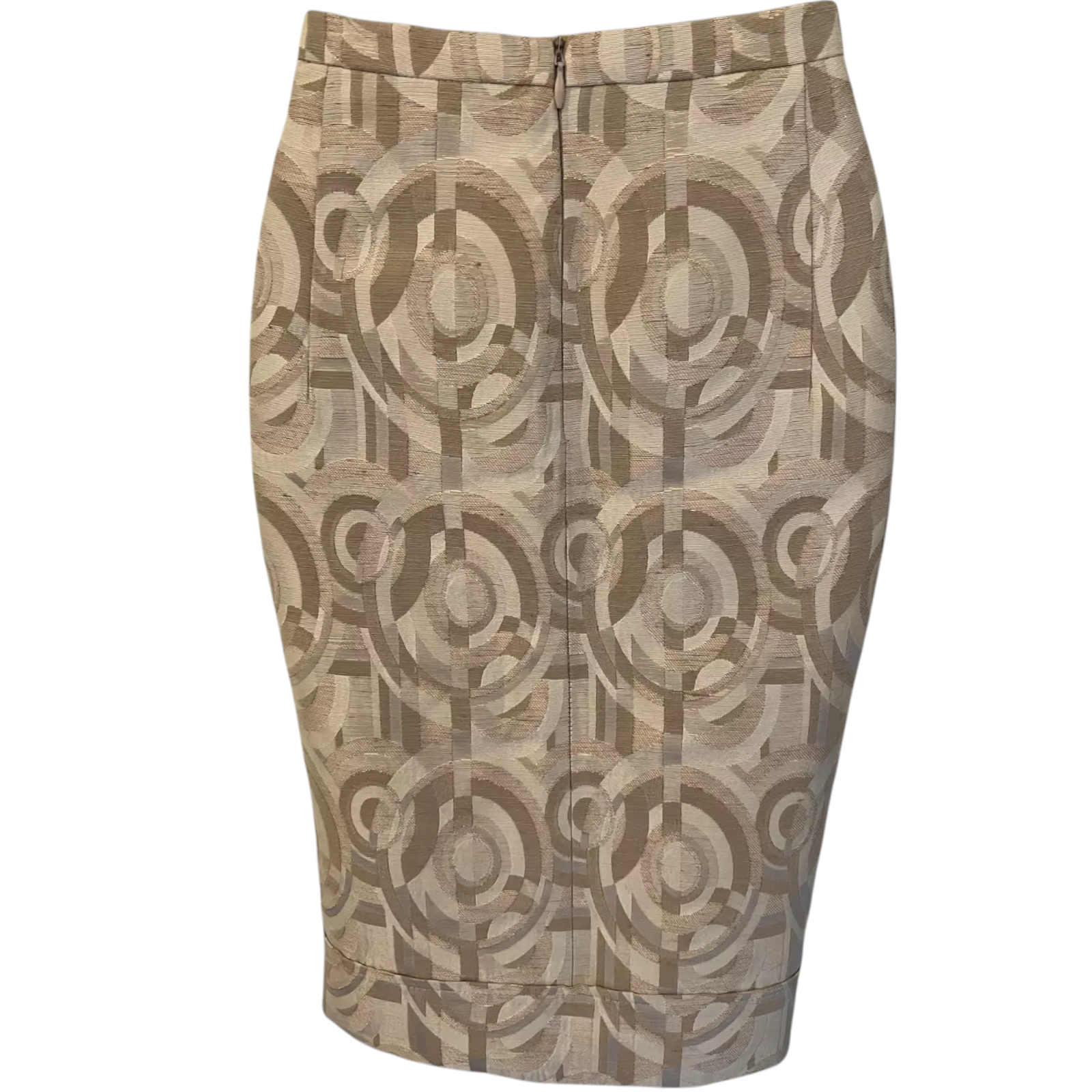 Max Mara Ecru Rose Gold Jacquard Geometric Skirt UK 8/10