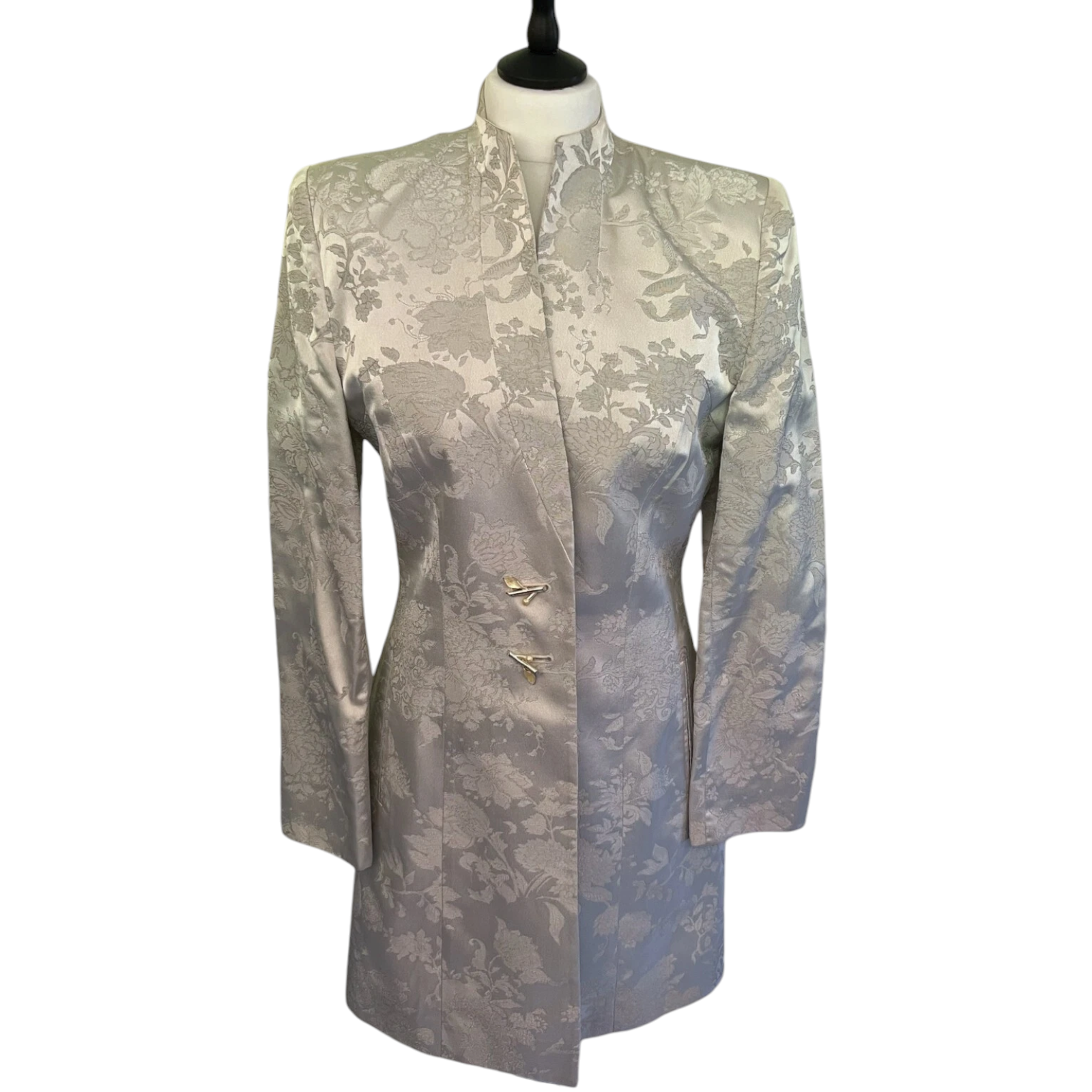 Tomasz Starzewski Vintage Silver Jacquard Longline Jacket UK 14