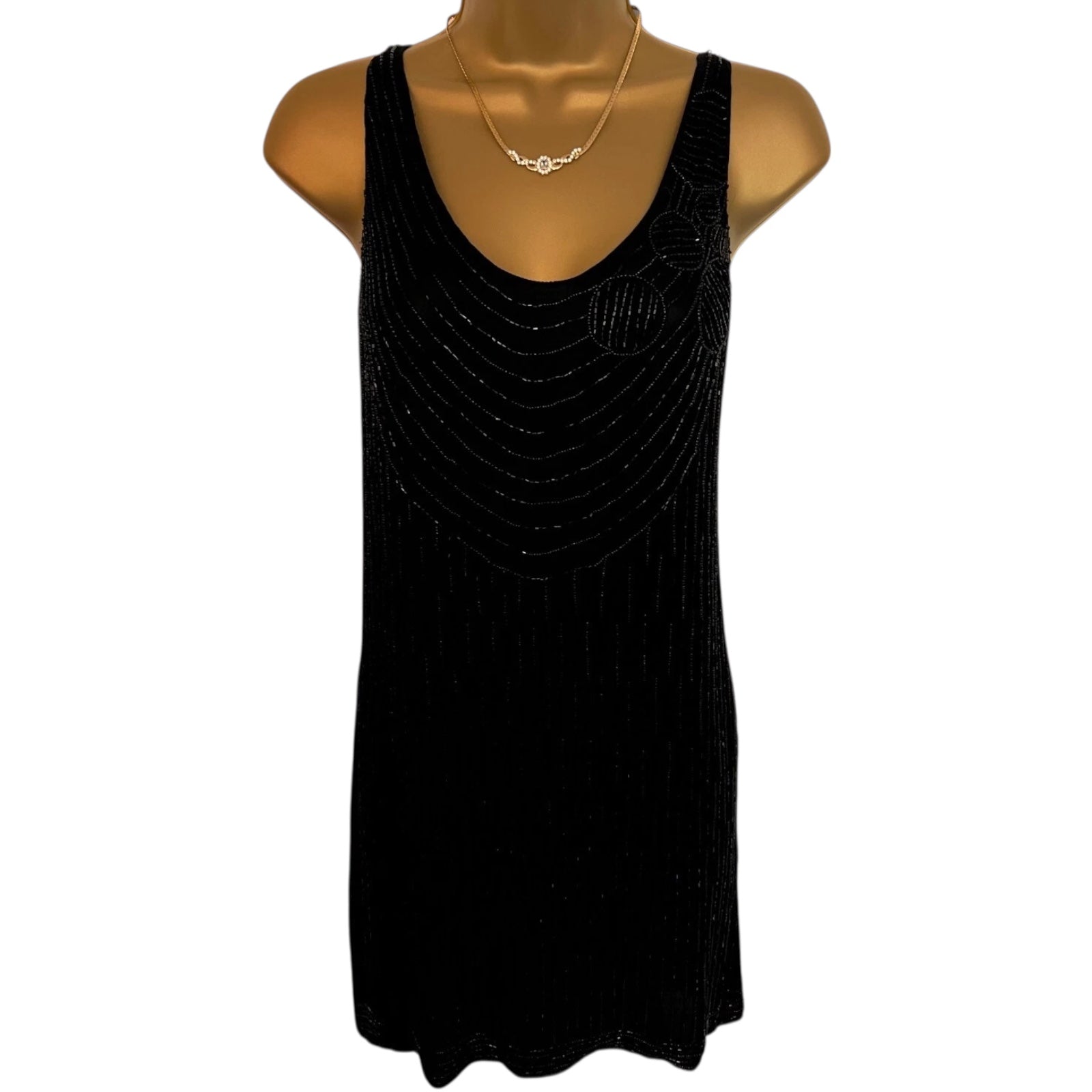 Antik Batik Black Silk Beaded Long Top Gatsby Flapper 1920s UK 10